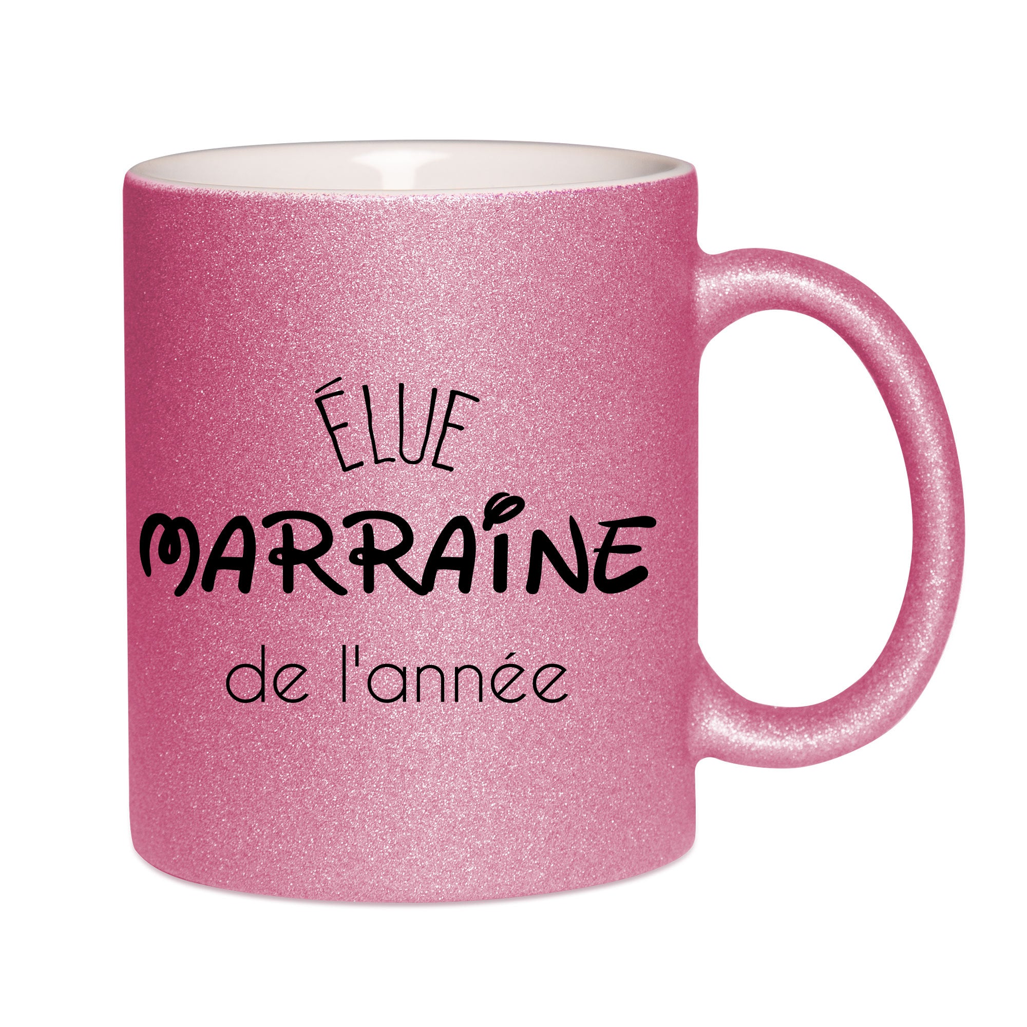 Mug paillettes rose personnalisé Elue marraine de l'annee