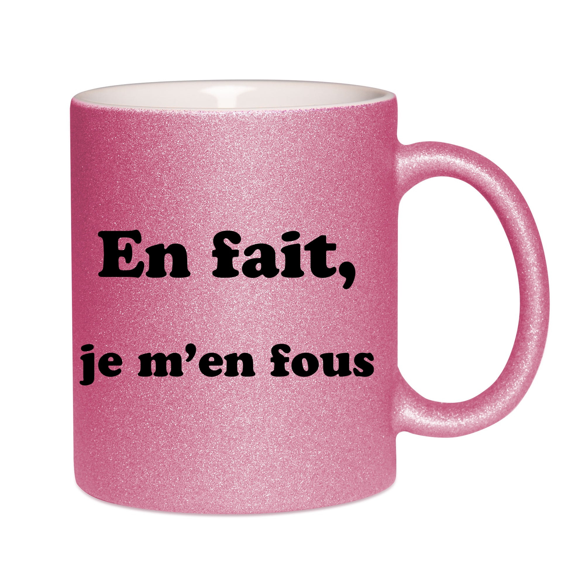 Mug paillettes rose personnalisé En fait je m'en fous