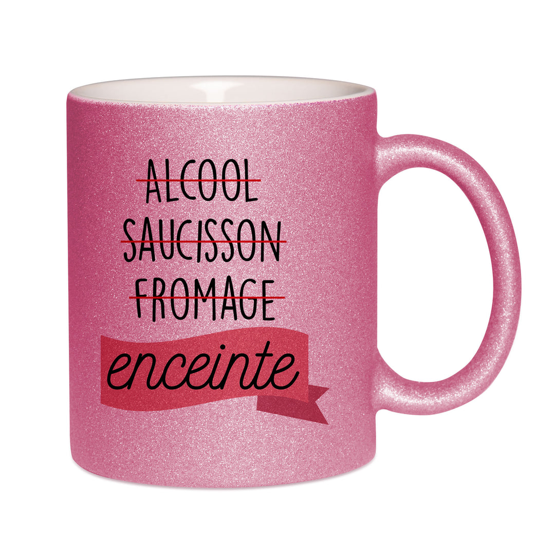 Mug paillettes rose personnalisé Enceinte
