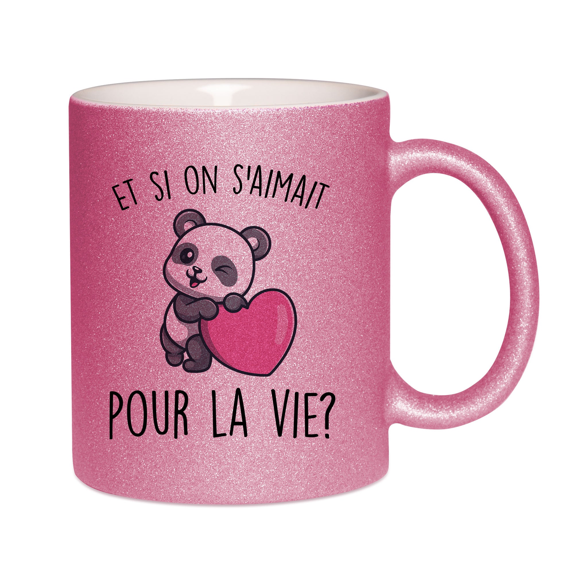Mug paillettes rose personnalisé Et si on s'aimait pour la vie