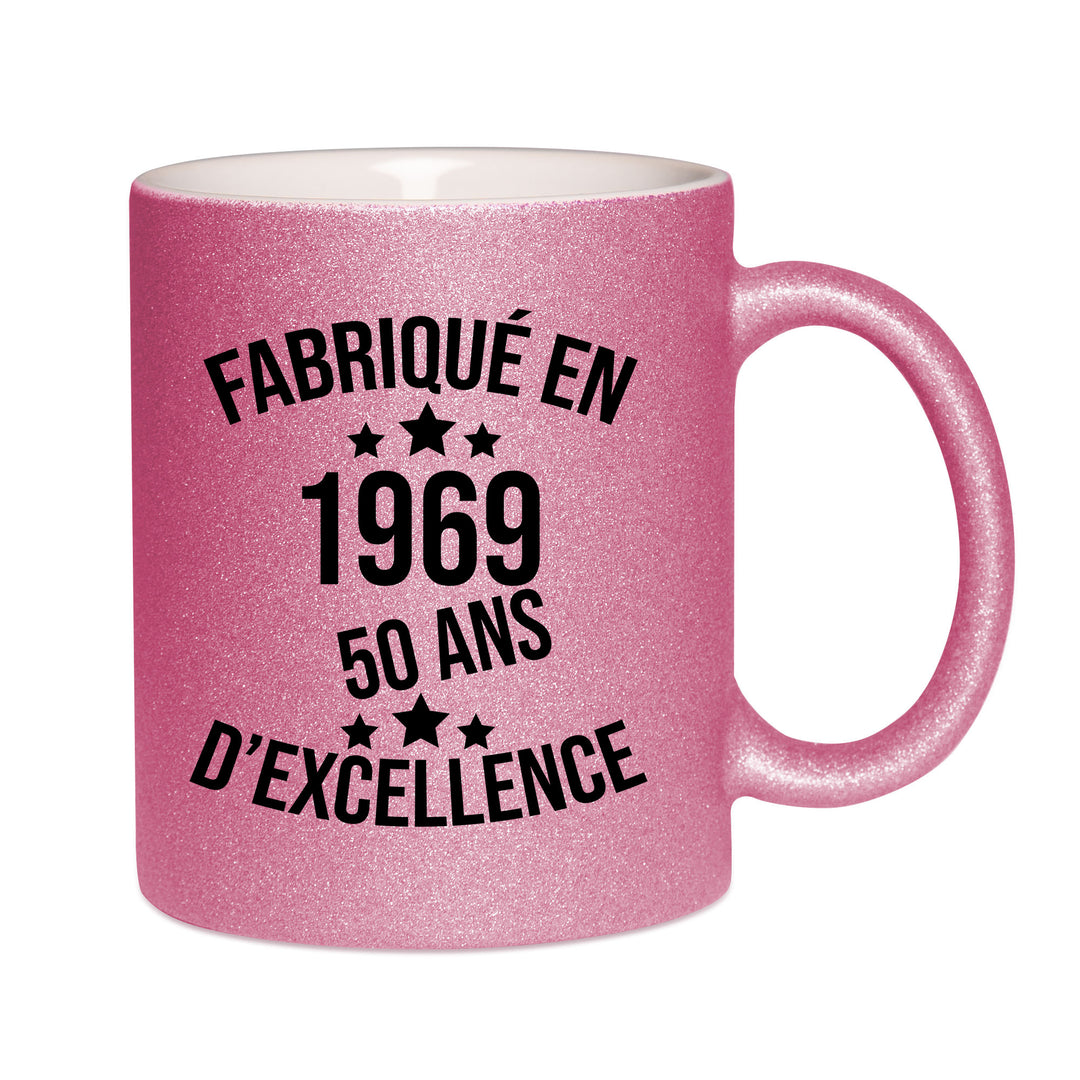 Mug paillettes rose personnalisé Fabrique en 1969