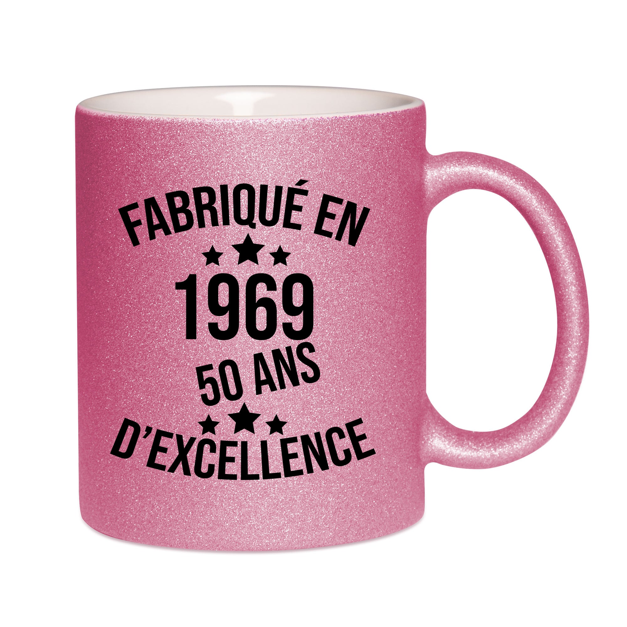 Mug paillettes rose personnalisé Fabrique en 1969
