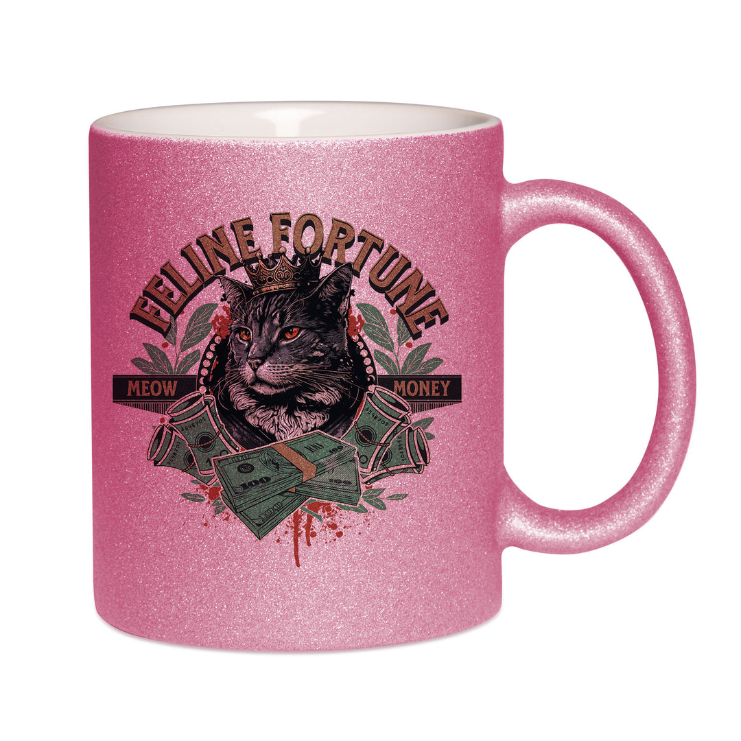 Mug paillettes rose personnalisé Feline fortune