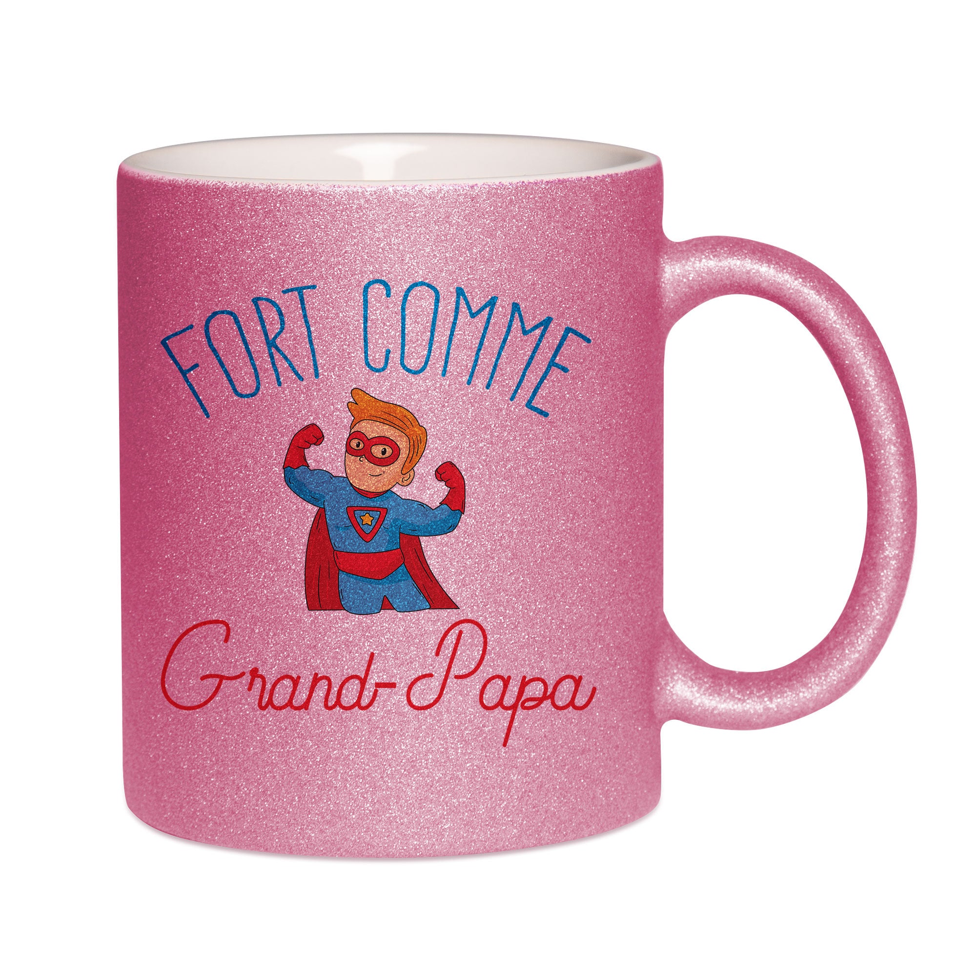 Mug paillettes rose personnalisé Fort comme grand papa