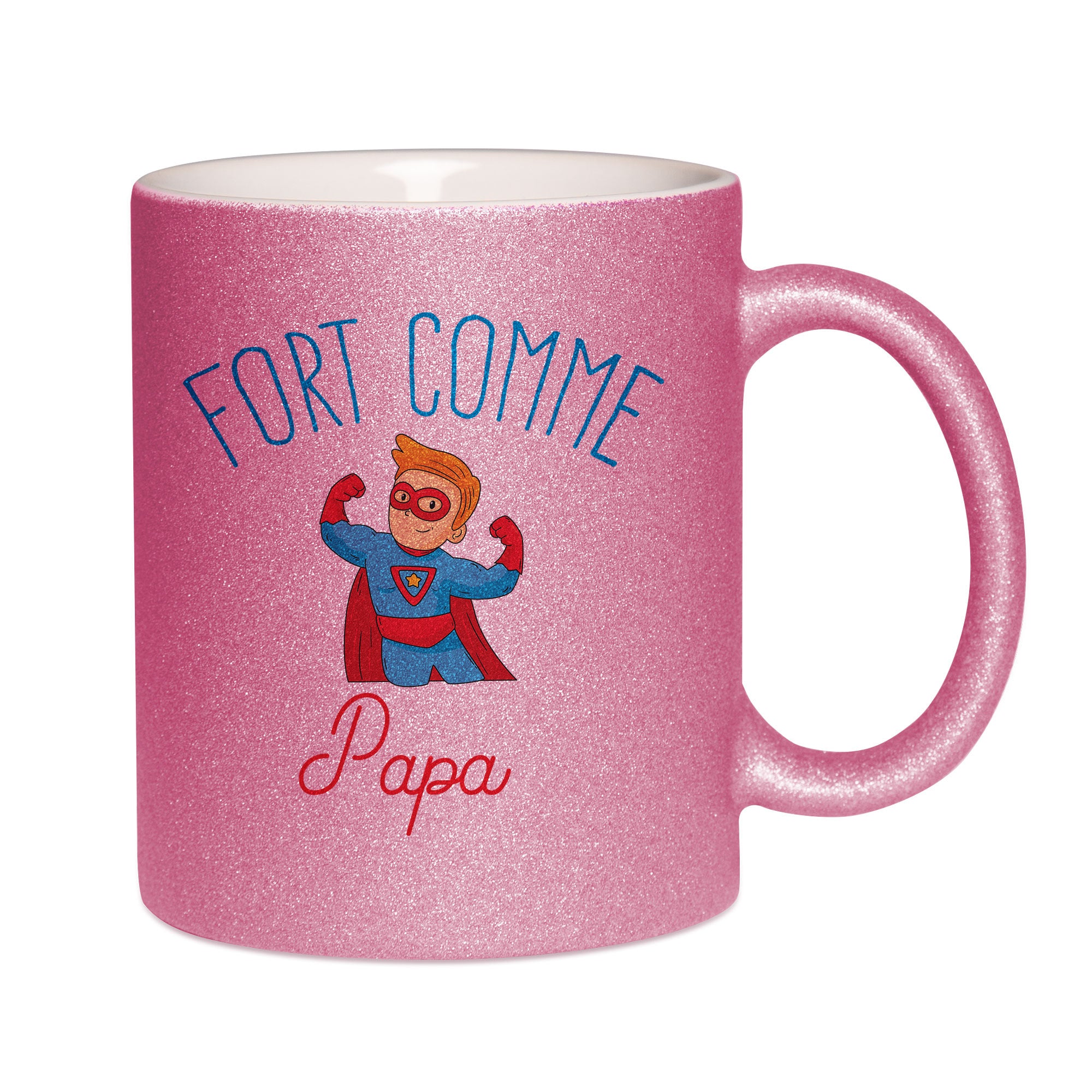 Mug paillettes rose personnalisé Fort comme papa