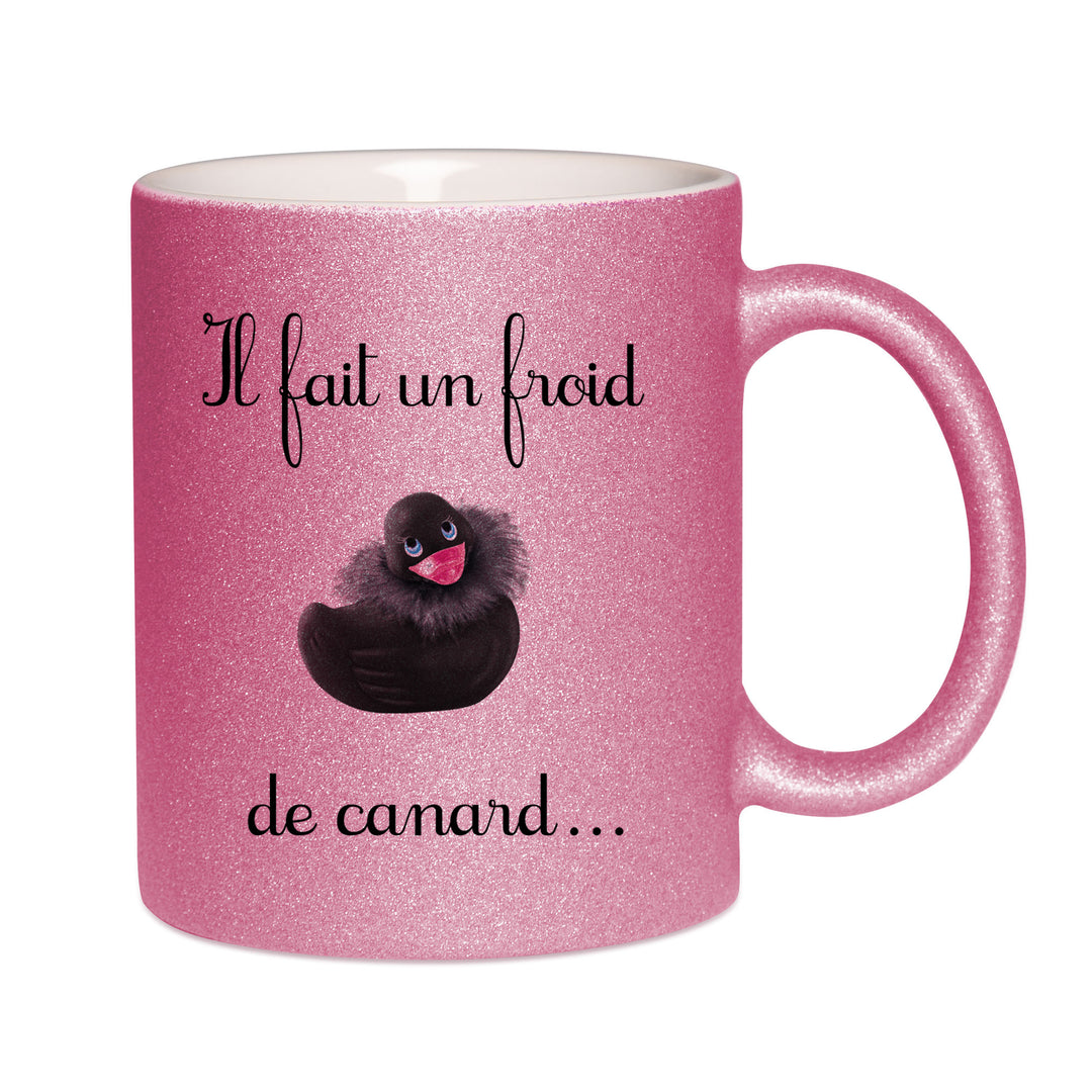 Mug paillettes rose personnalisé Froid-de-canard
