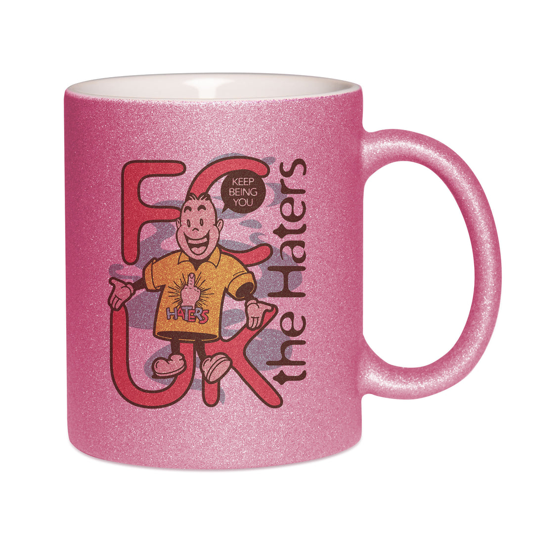 Mug paillettes rose personnalisé Fuck the haters