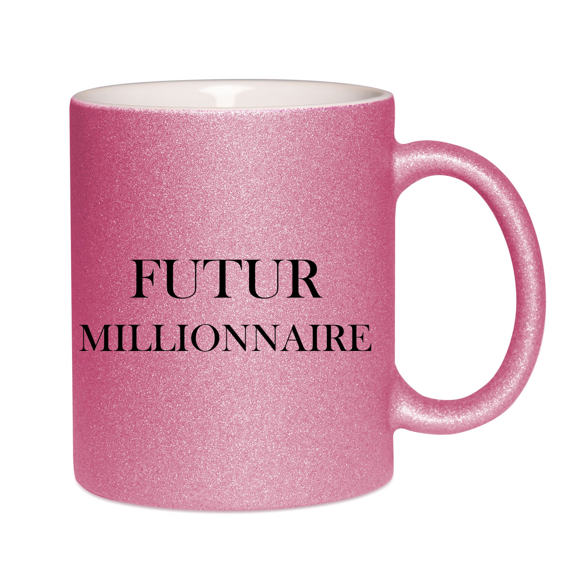 Mug paillettes rose personnalisé Futur Millionnaire