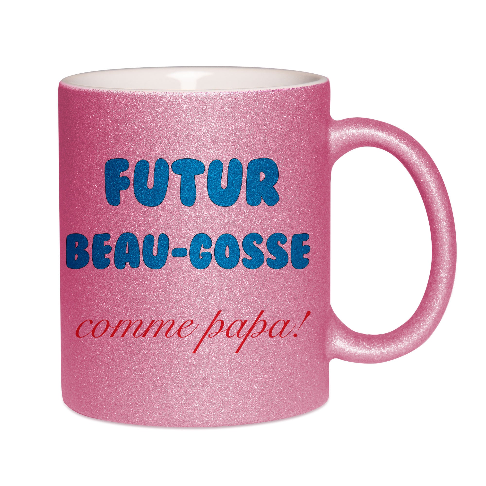 Mug paillettes rose personnalisé Futur beau gosse comme papa