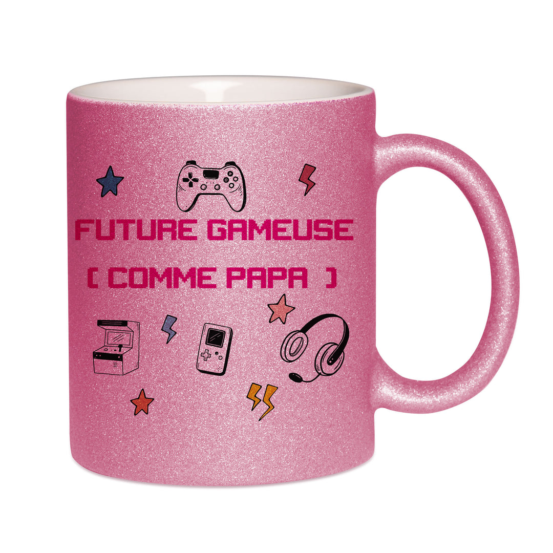 Mug paillettes rose personnalisé Future gameuse comme papa