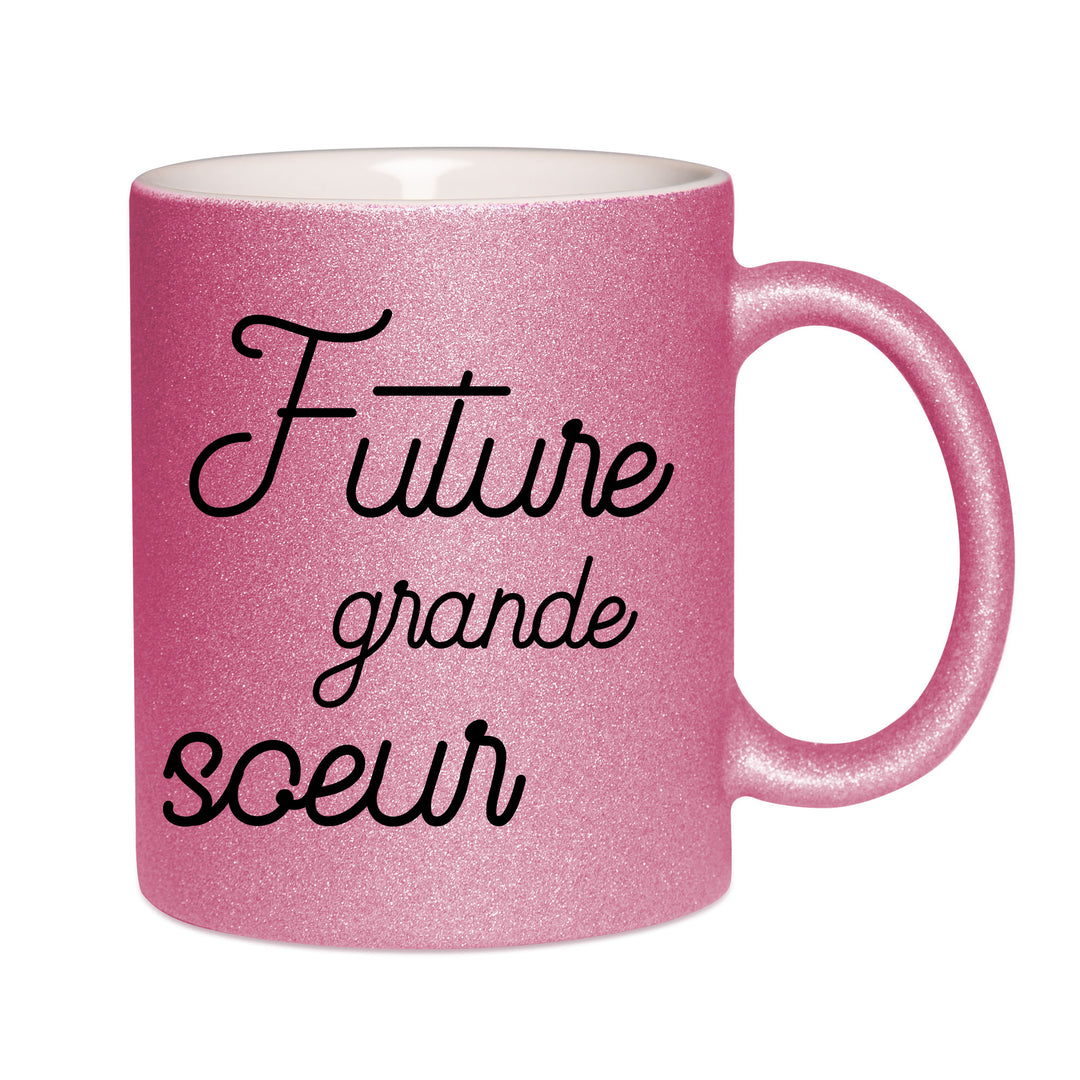 Mug paillettes rose personnalisé Future grande soeur