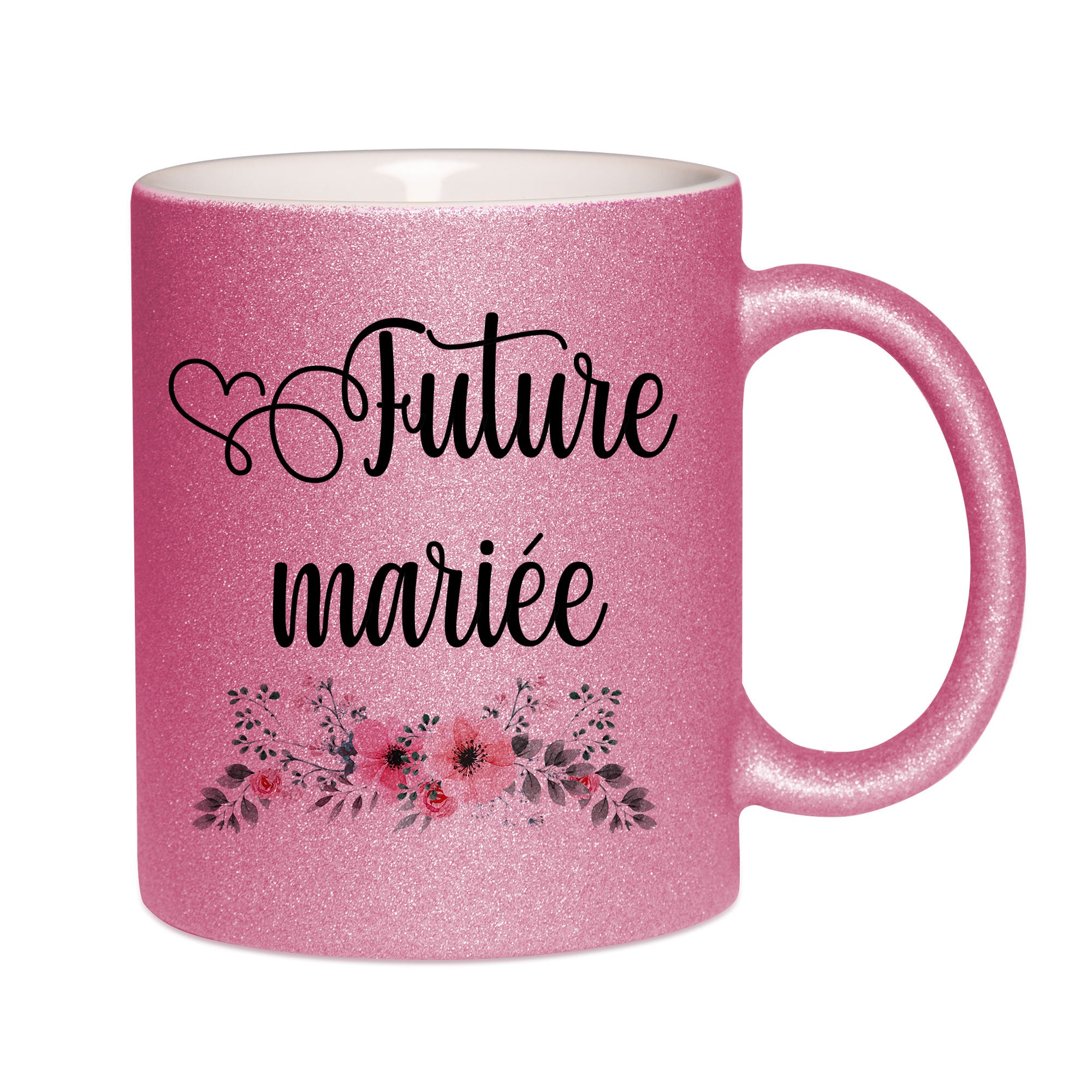 Mug paillettes rose personnalisé Future mariee