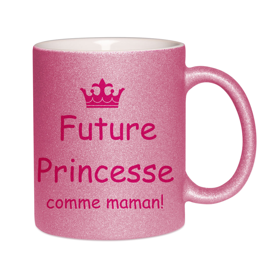 Mug paillettes rose personnalisé Future princesse