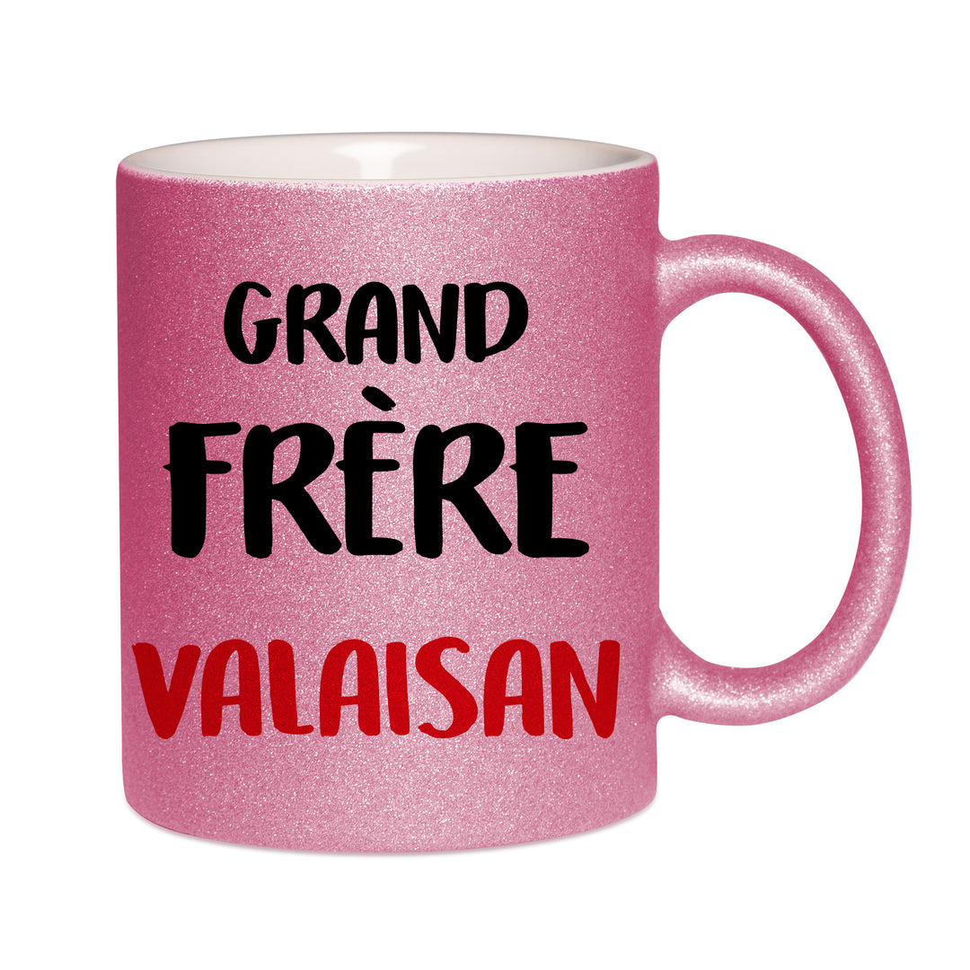 Mug paillettes rose personnalisé Grand Frère Valaisan