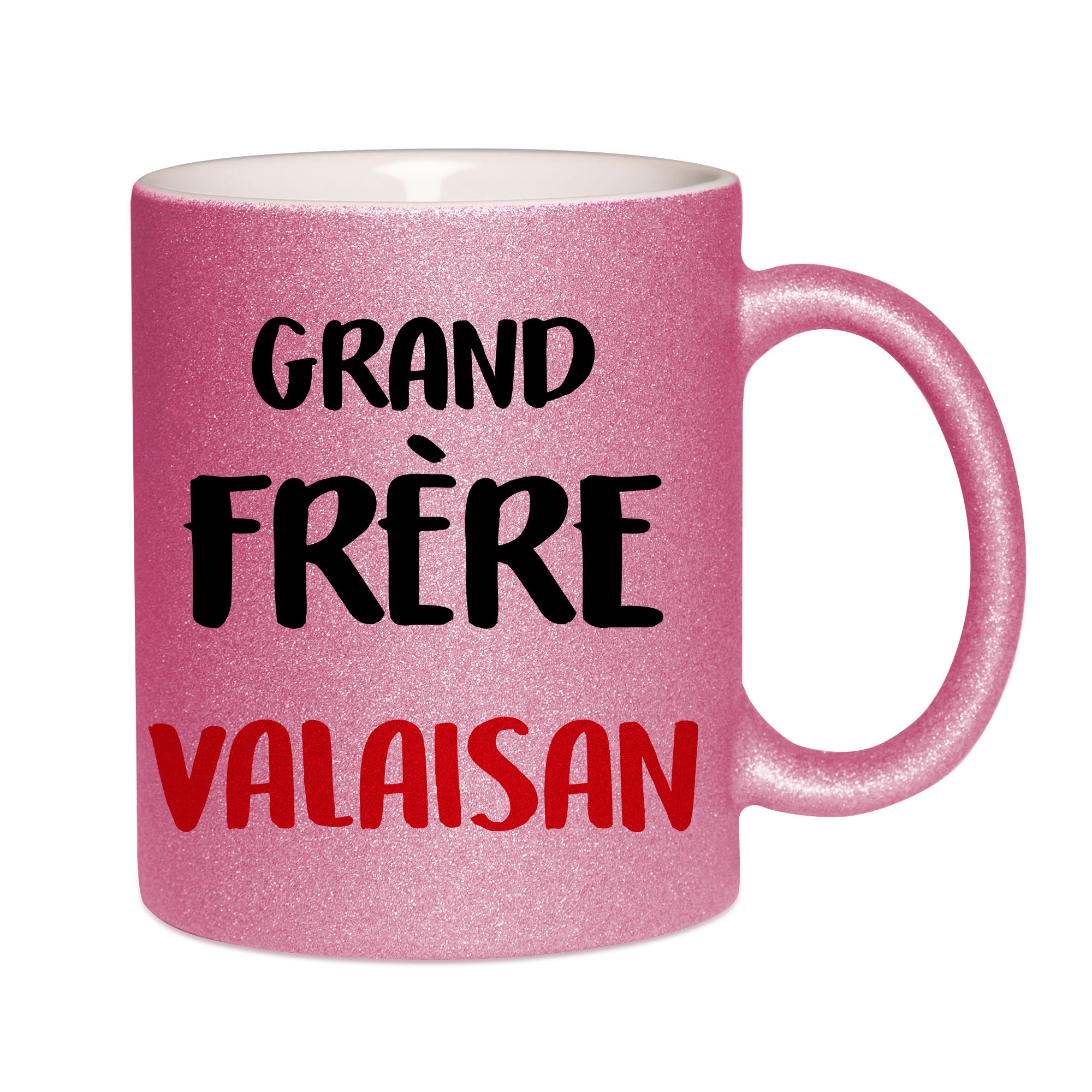 Mug paillettes rose personnalisé Grand Frère Valaisan