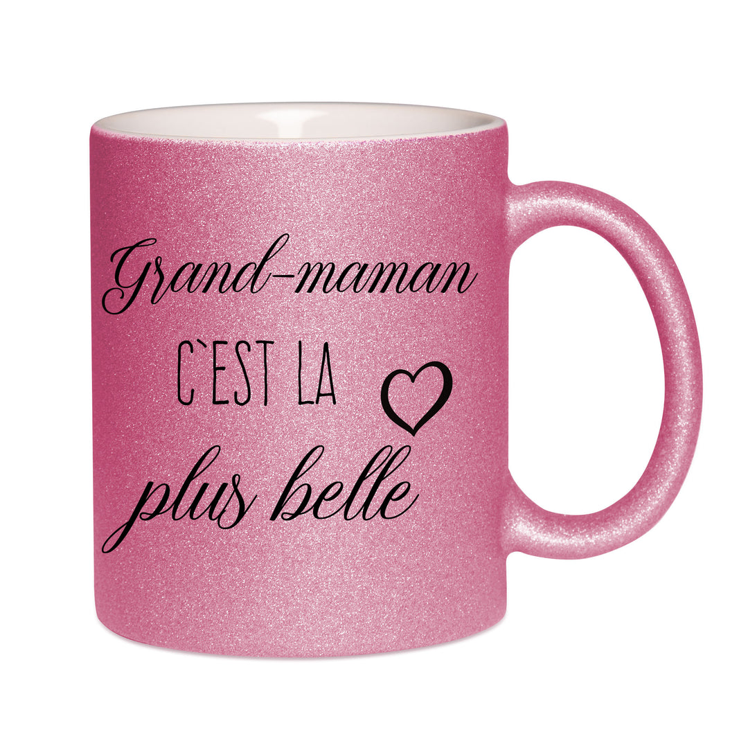 Mug paillettes rose personnalisé Grand maman c'est la plus belle