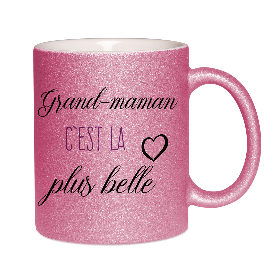 Mug paillettes rose personnalisé Grand maman c'est la plus belle 2