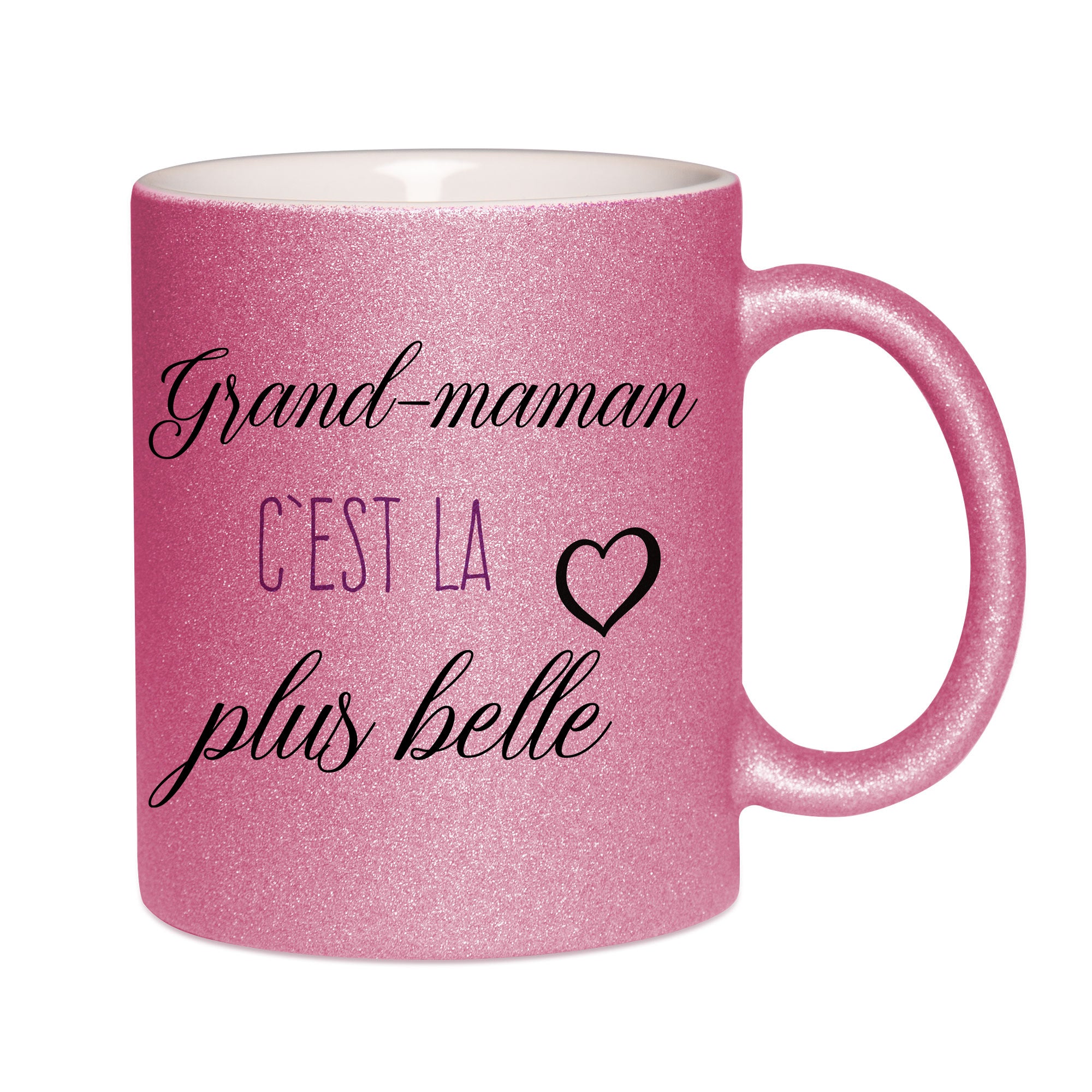 Mug paillettes rose personnalisé Grand maman c'est la plus belle 2