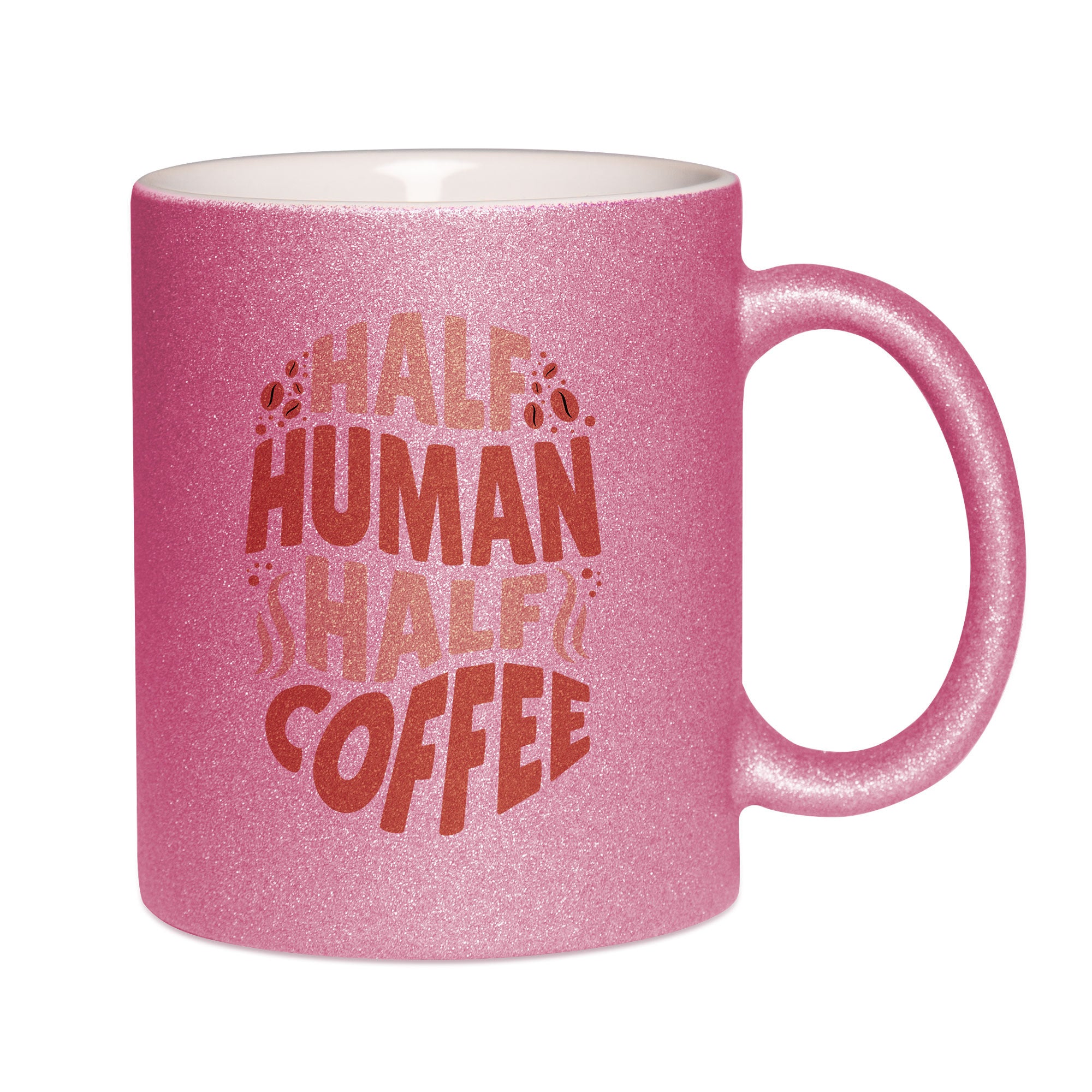 Mug paillettes rose personnalisé Half human half coffee