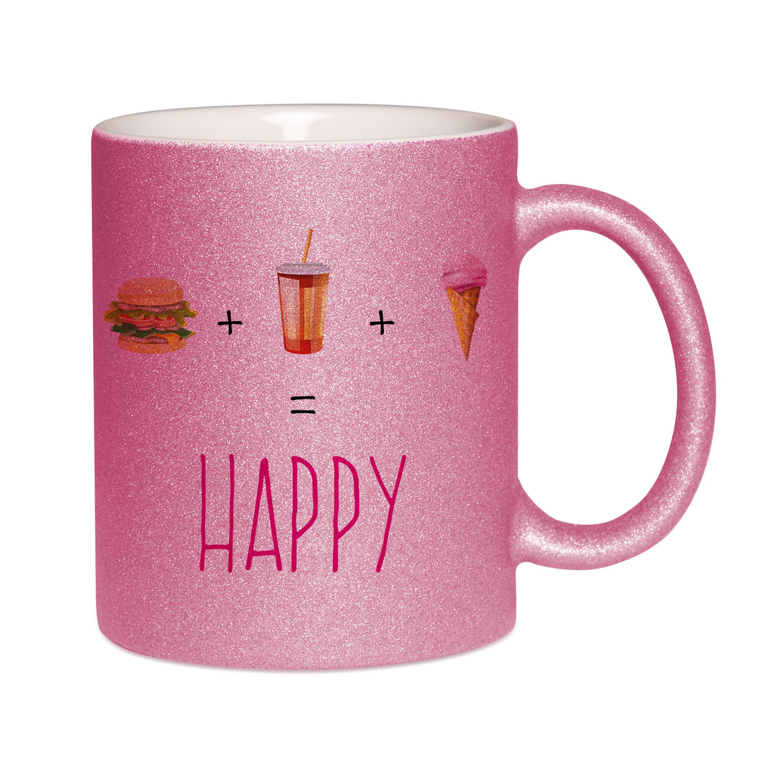 Mug paillettes rose personnalisé Happy