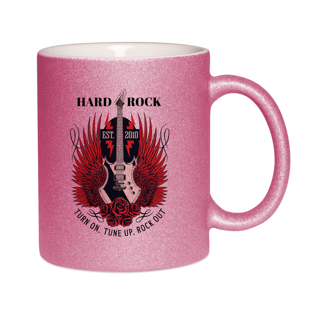 Mug paillettes rose personnalisé Hard rock