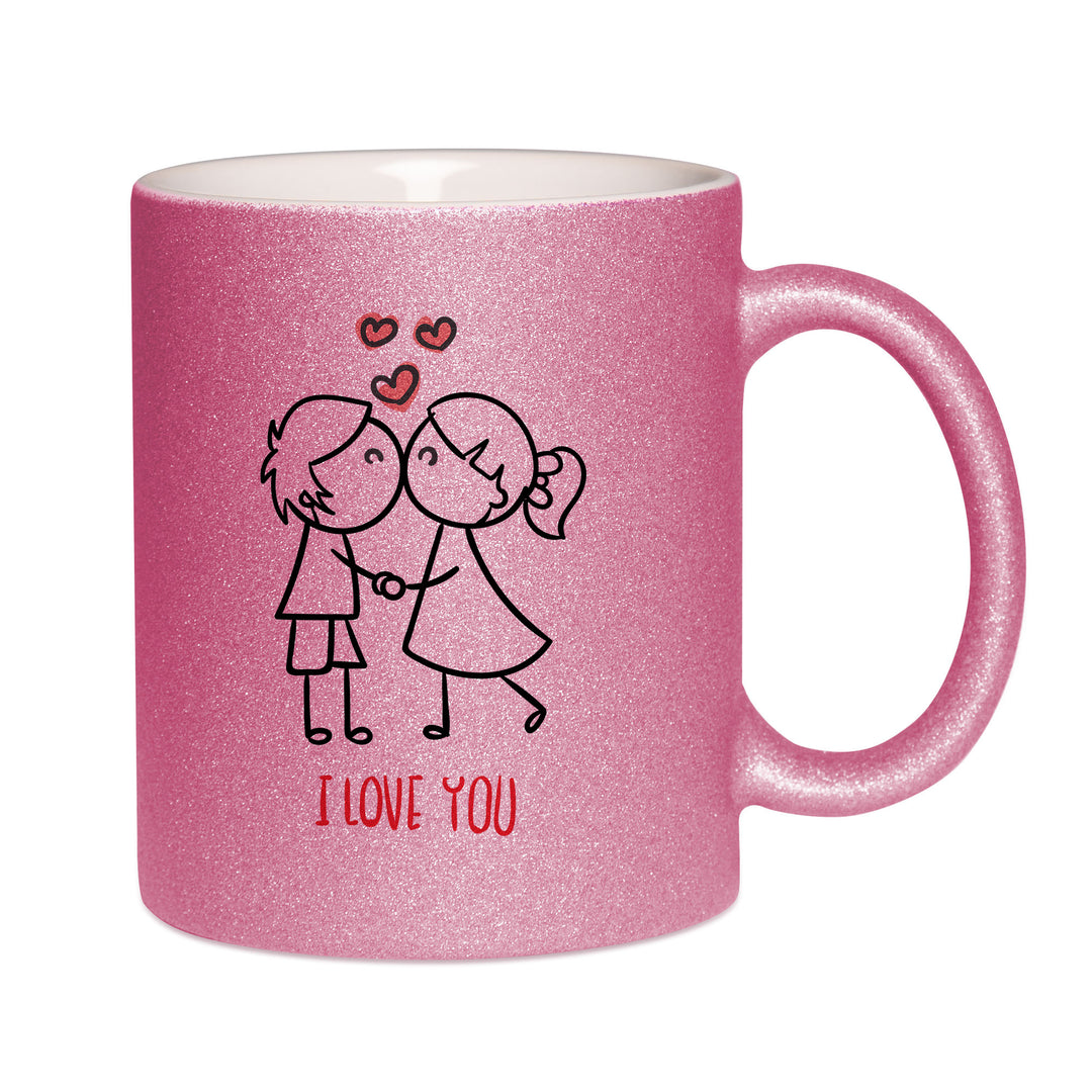Mug paillettes rose personnalisé I love you