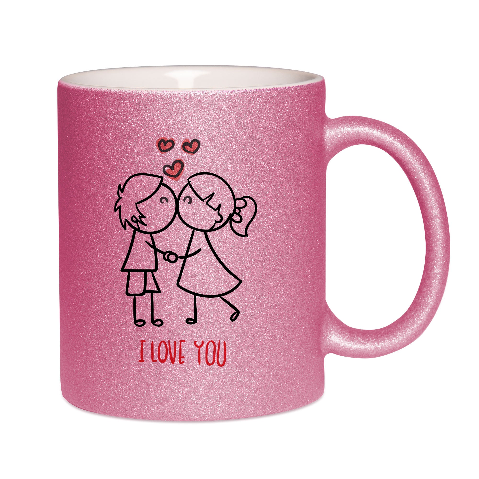 Mug paillettes rose personnalisé I love you
