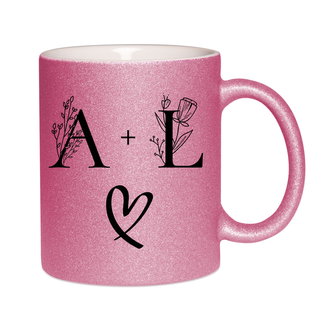 Mug paillettes rose personnalisé Initiales et coeur