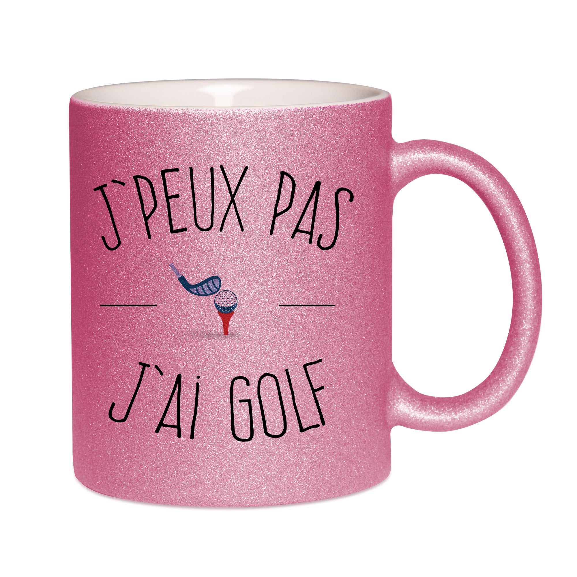 Mug paillettes rose personnalisé J'PEUX PAS J'AI GOLF