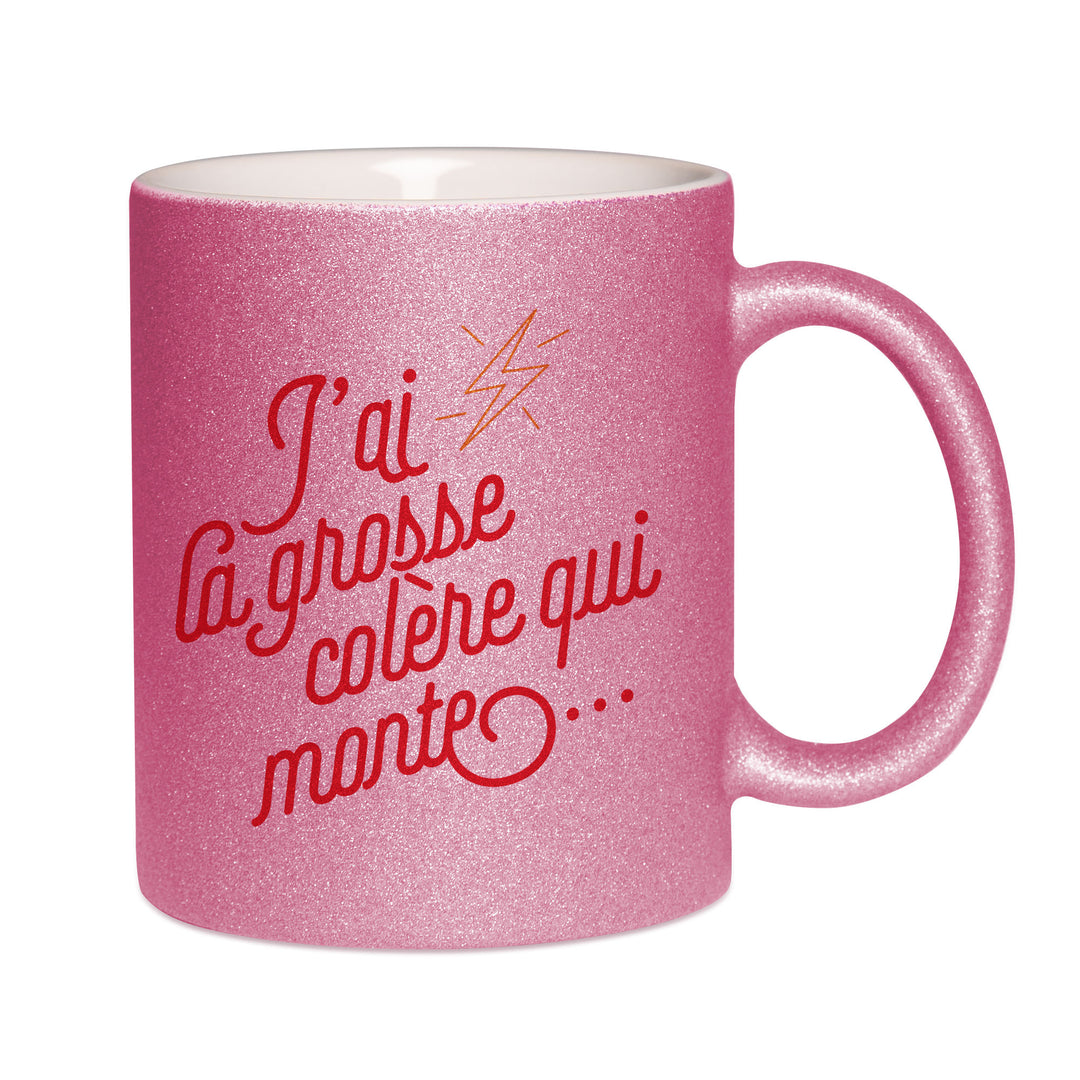 Mug paillettes rose personnalisé J'ai la grosse colère qui monte