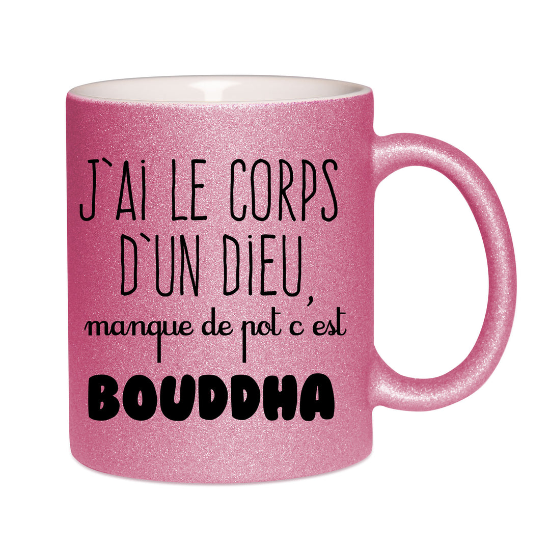 Mug paillettes rose personnalisé J'ai le corps d'un dieu