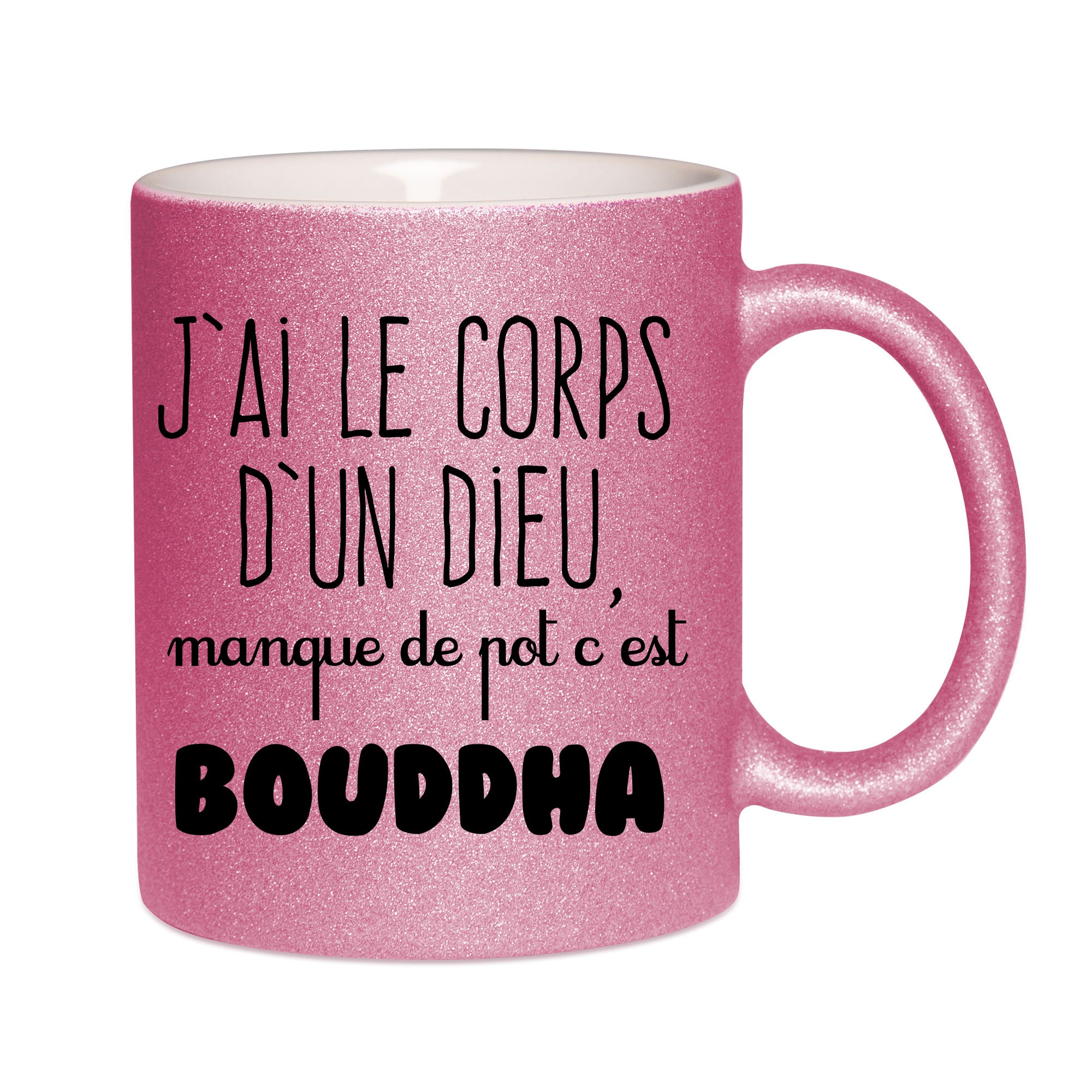 Mug paillettes rose personnalisé J'ai le corps d'un dieu