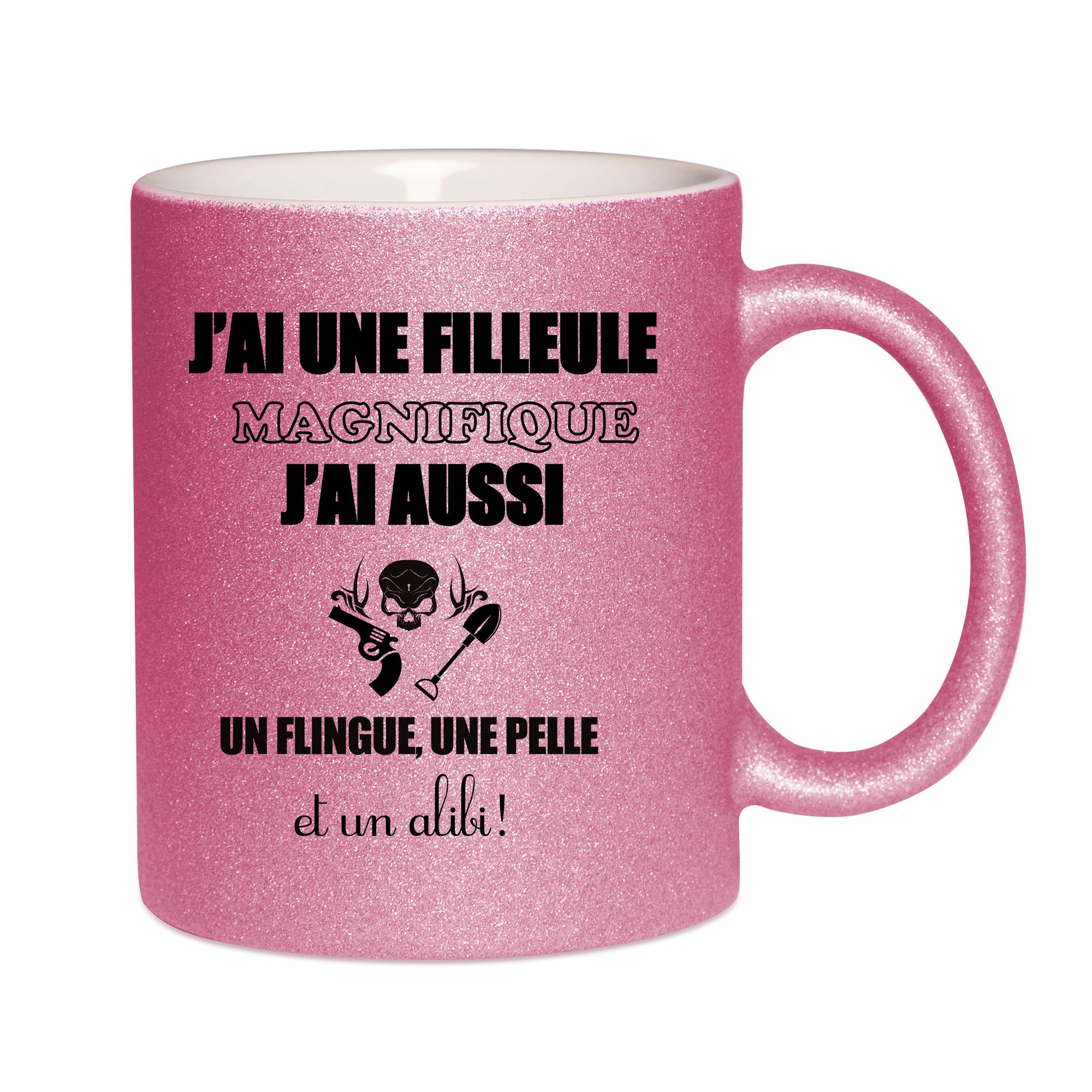 Mug paillettes rose personnalisé J'ai une filleule magnifique