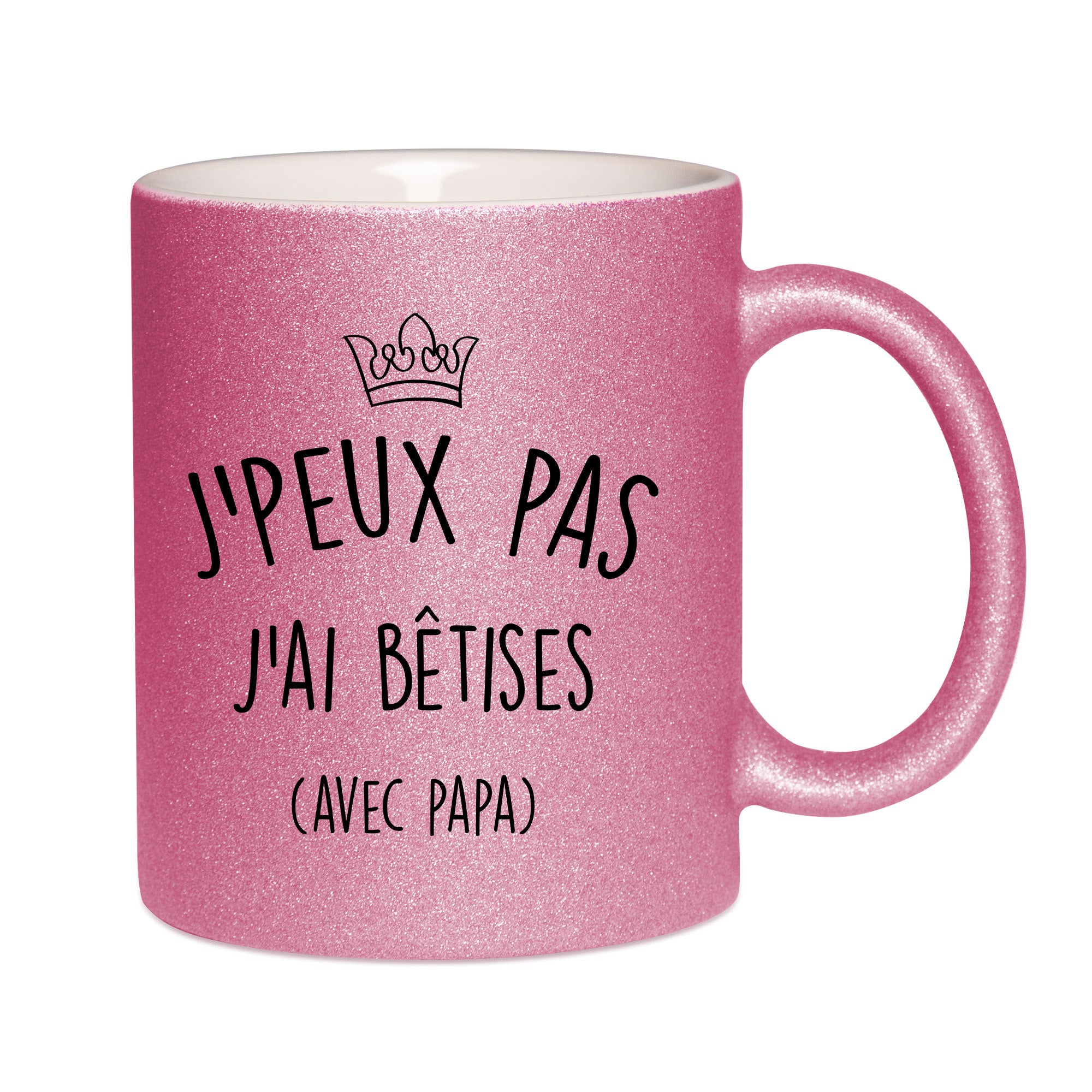 Mug paillettes rose personnalisé J'peux pas j'ai bêtises