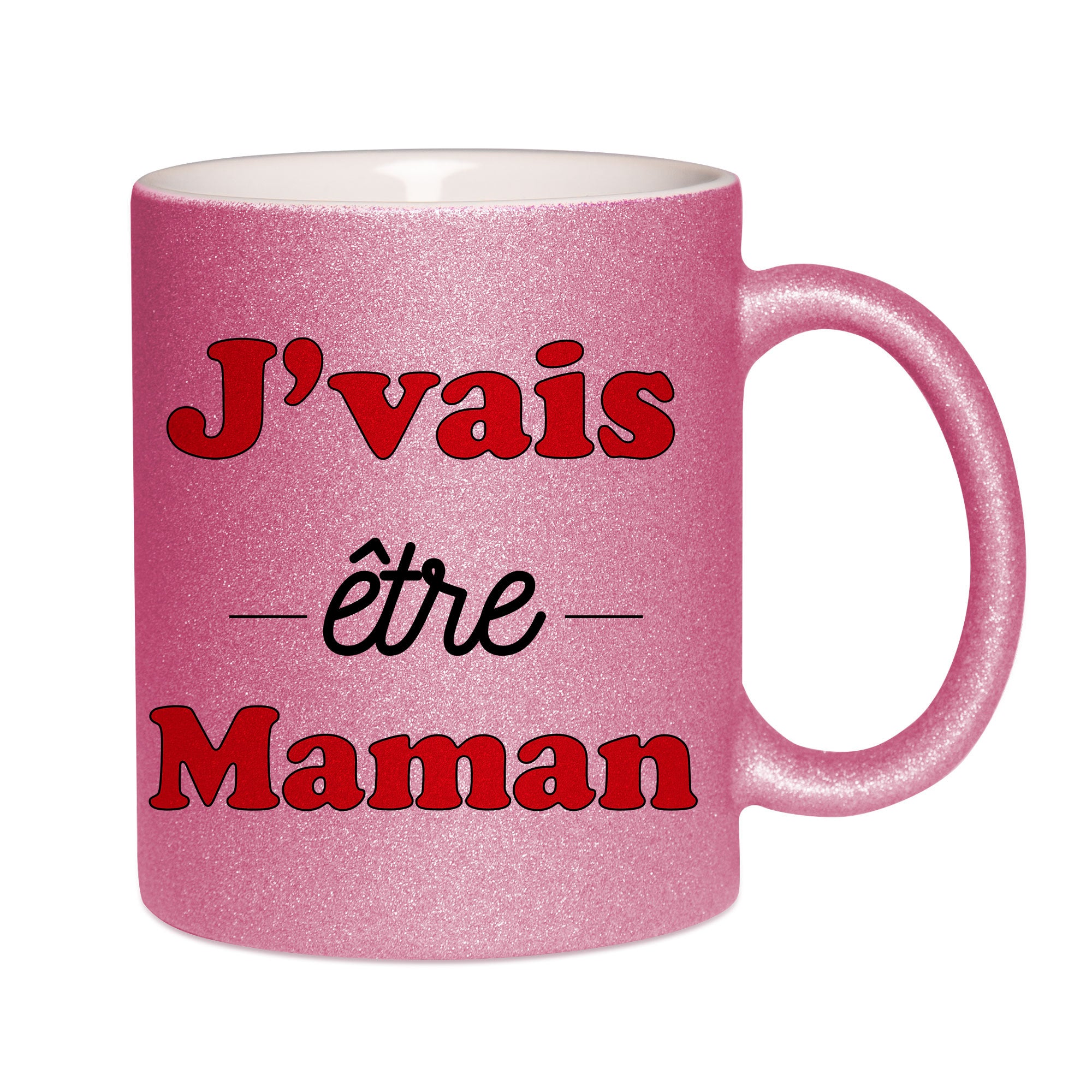 Mug paillettes rose personnalisé J'vais etre maman