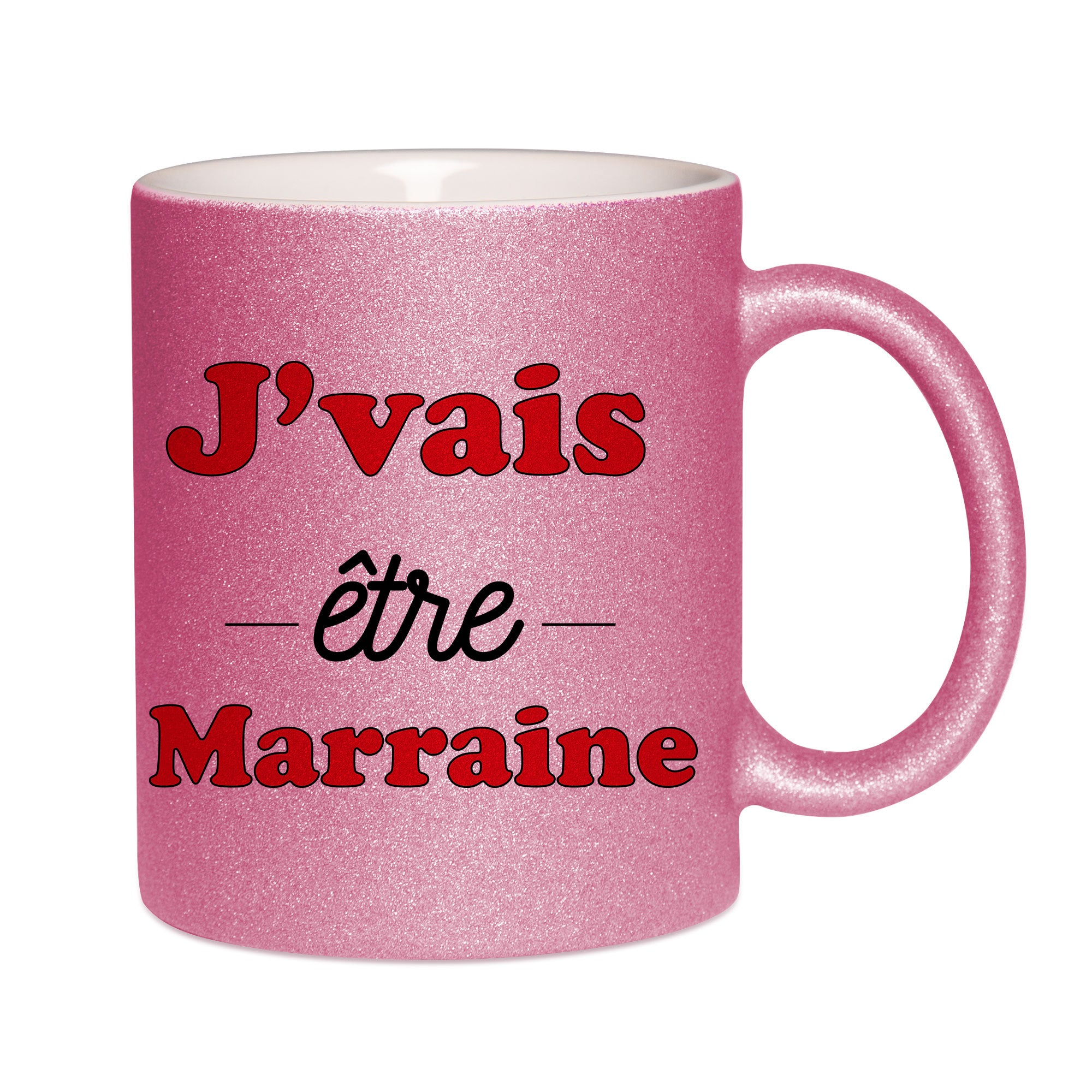 Mug paillettes rose personnalisé J'vais etre maraine