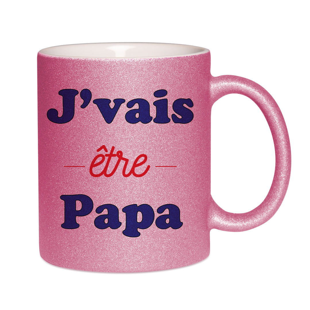 Mug paillettes rose personnalisé J'vais etre papa