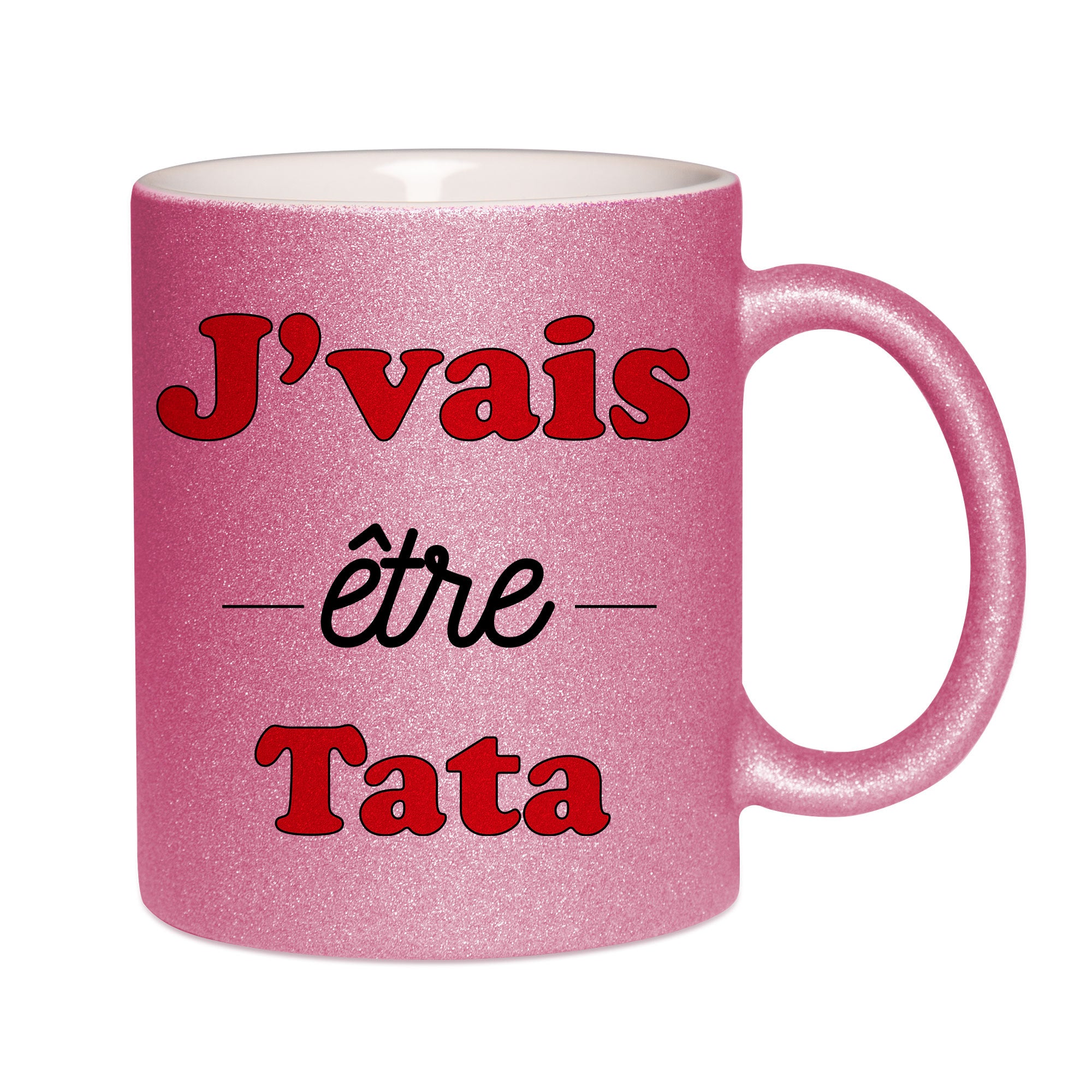 Mug paillettes rose personnalisé J'vais etre tata