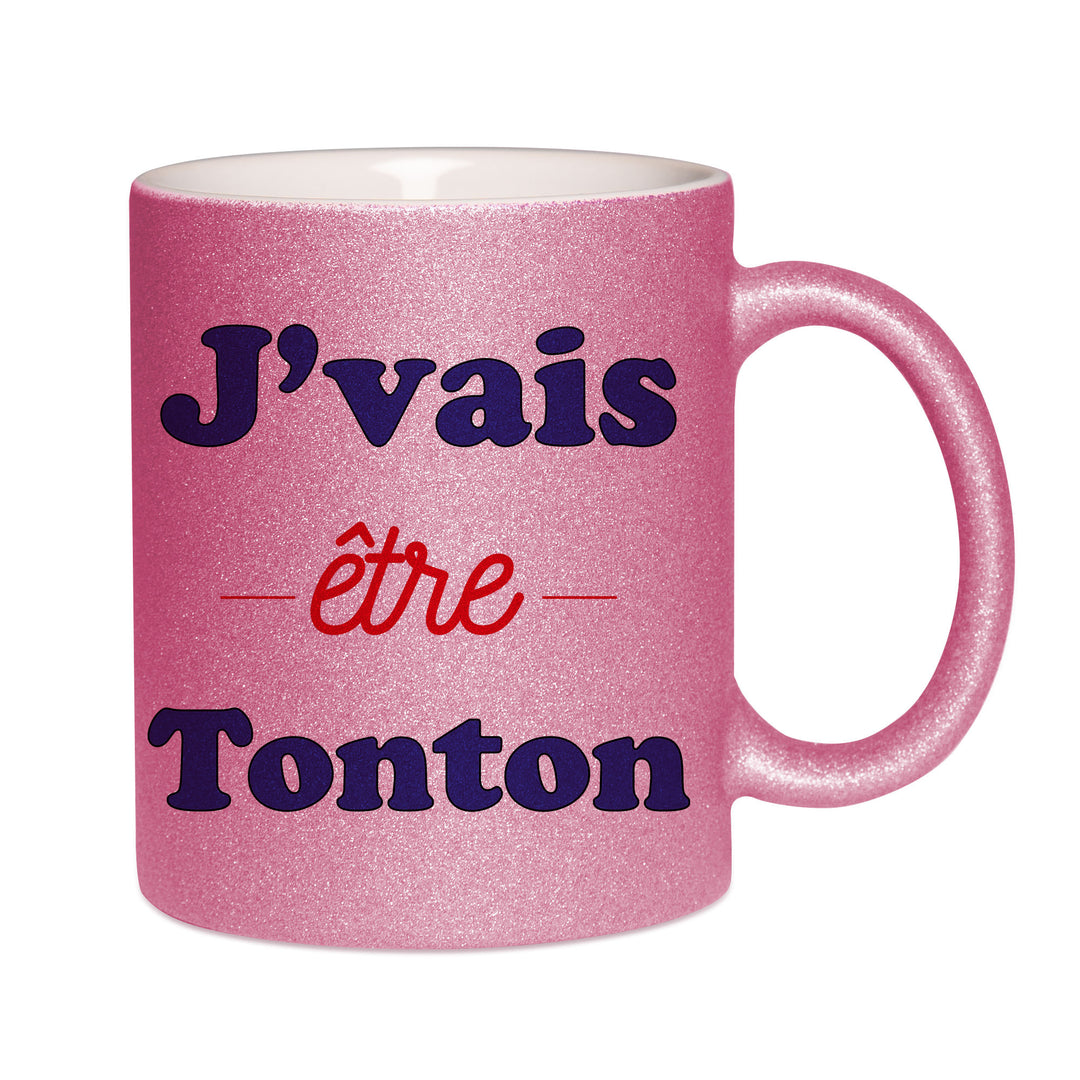 Mug paillettes rose personnalisé J'vais etre tonton