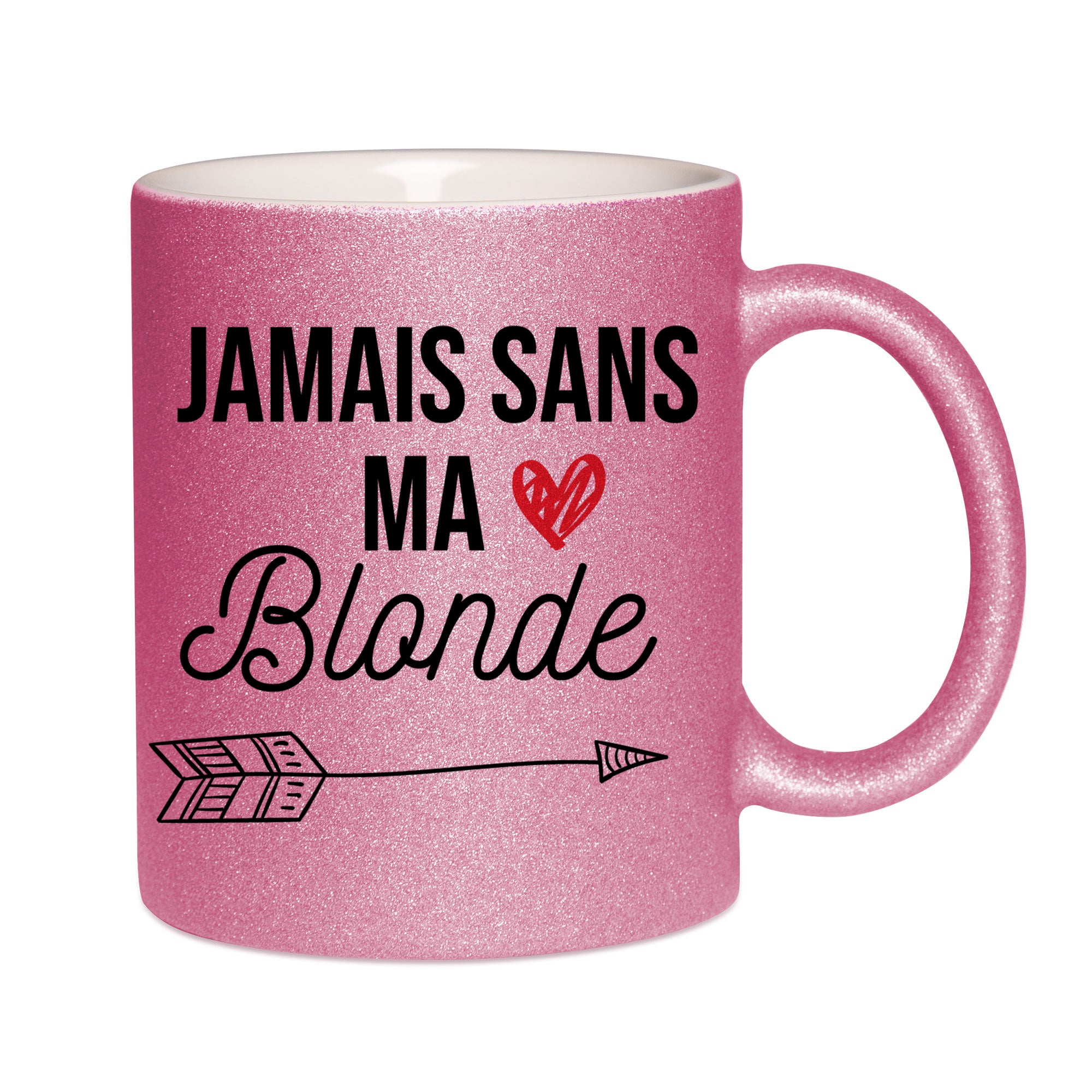 Mug paillettes rose personnalisé Jamais-sans-ma-blonde