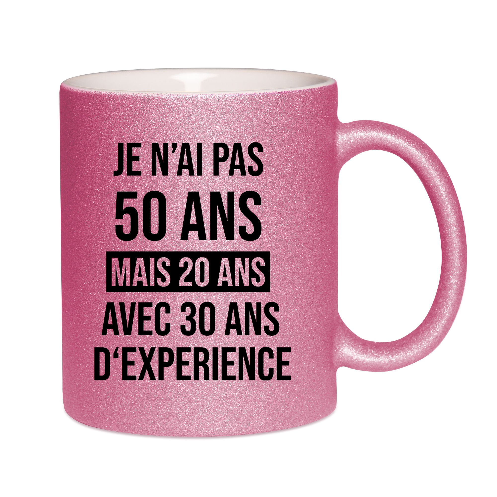 Mug paillettes rose personnalisé Je n'ai pas 50 ans