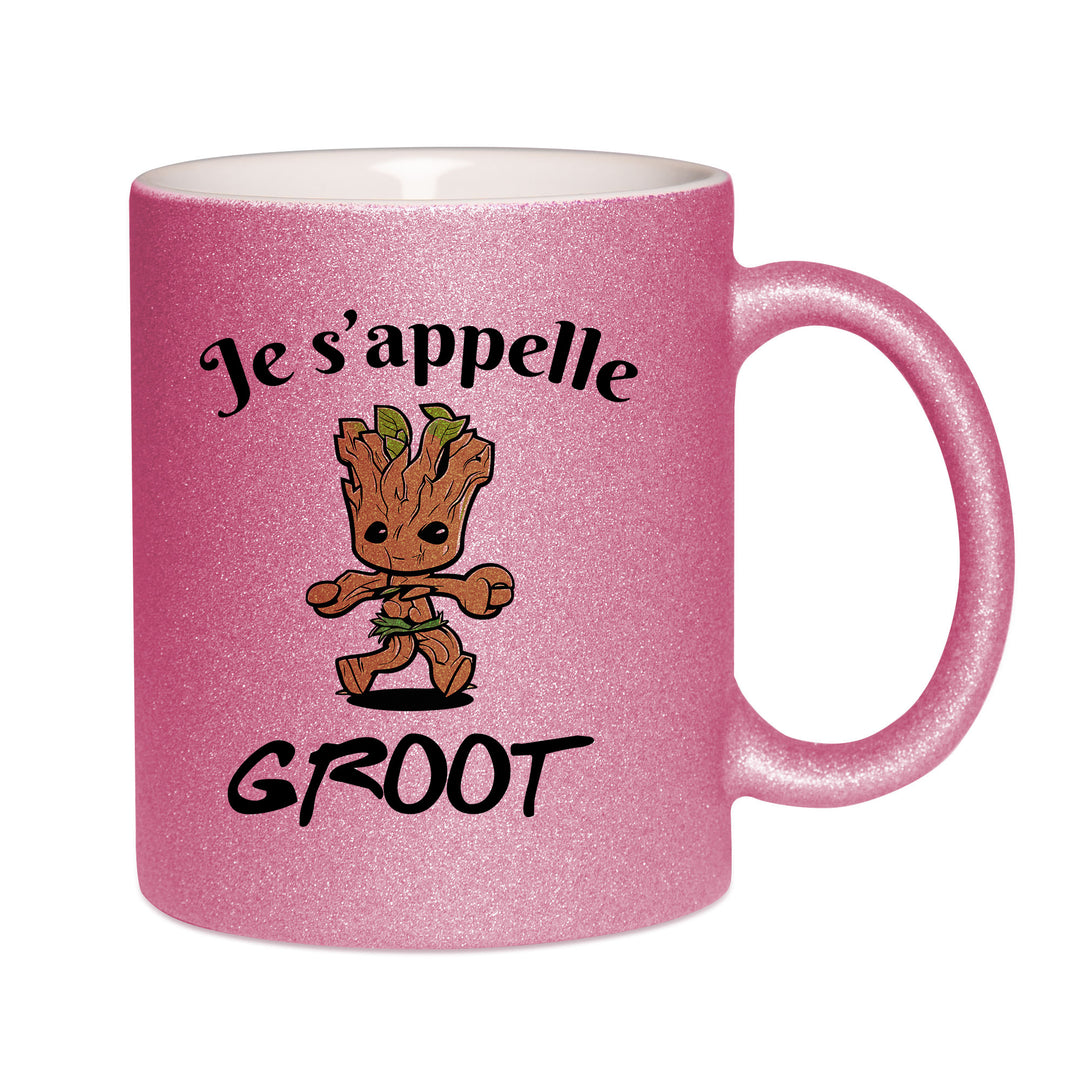 Mug paillettes rose personnalisé Je s'appelle Groot