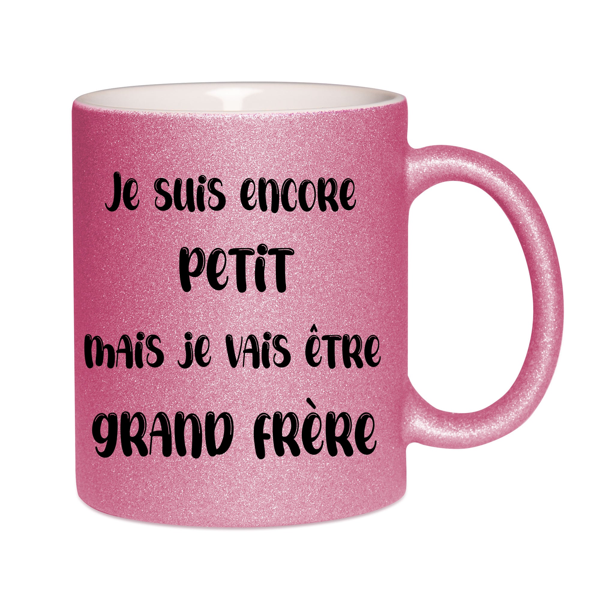 Mug paillettes rose personnalisé Je suis encore petit mais je vais être grand frère