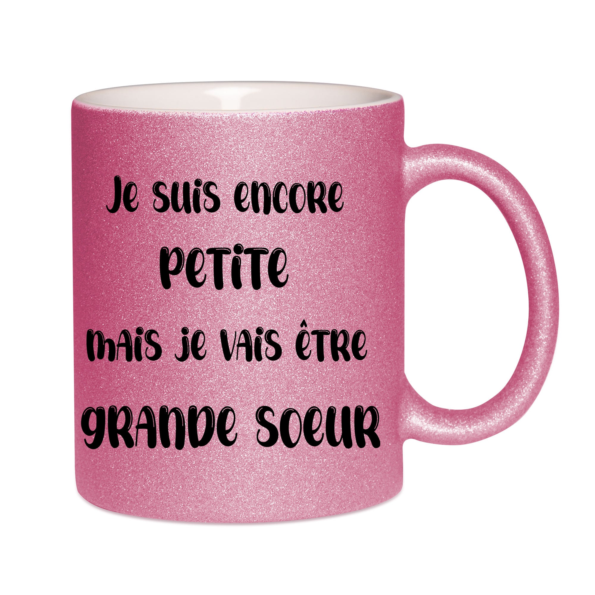 Mug paillettes rose personnalisé Je suis encore petite mais je vais être grande soeur