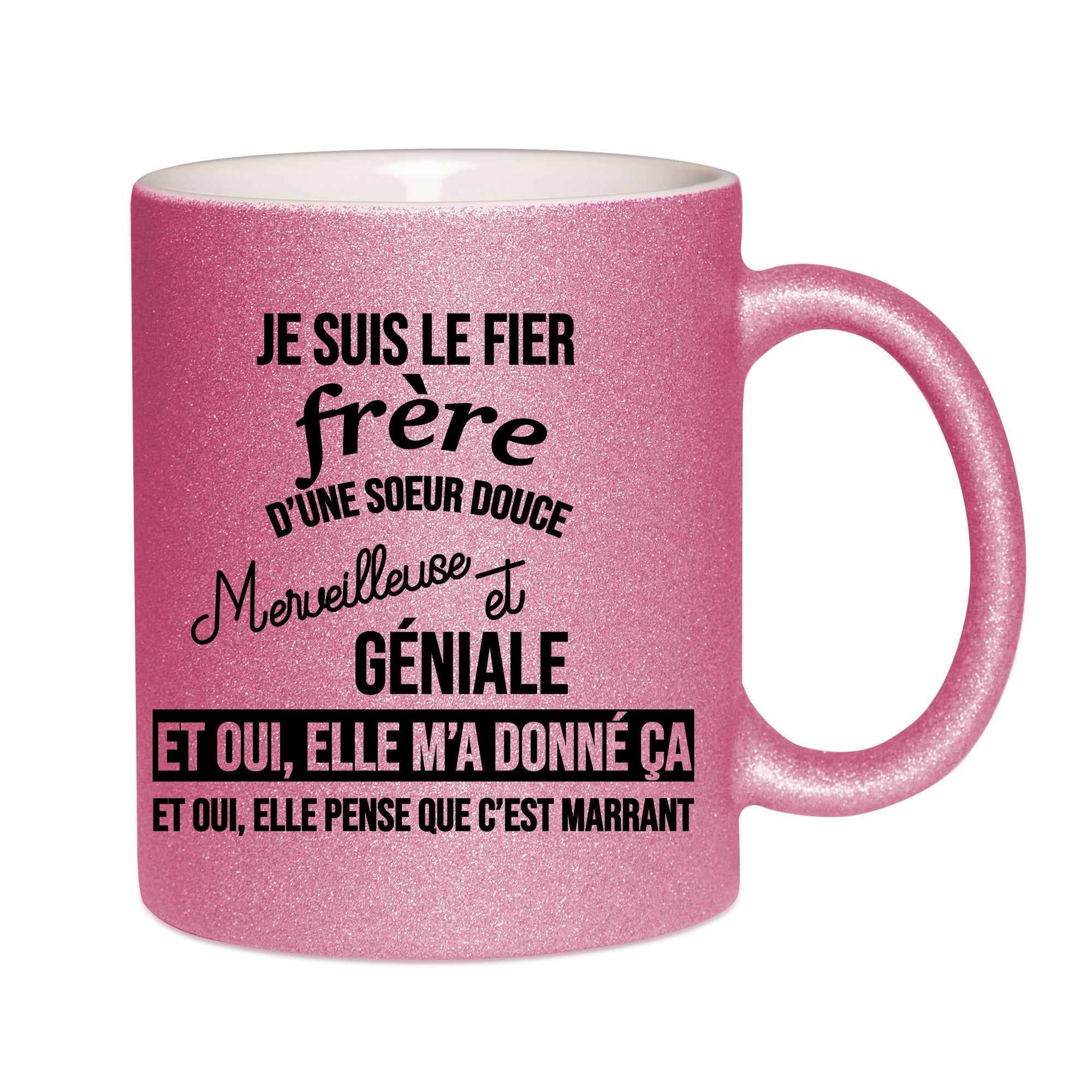 Mug paillettes rose personnalisé Je suis le fier frere