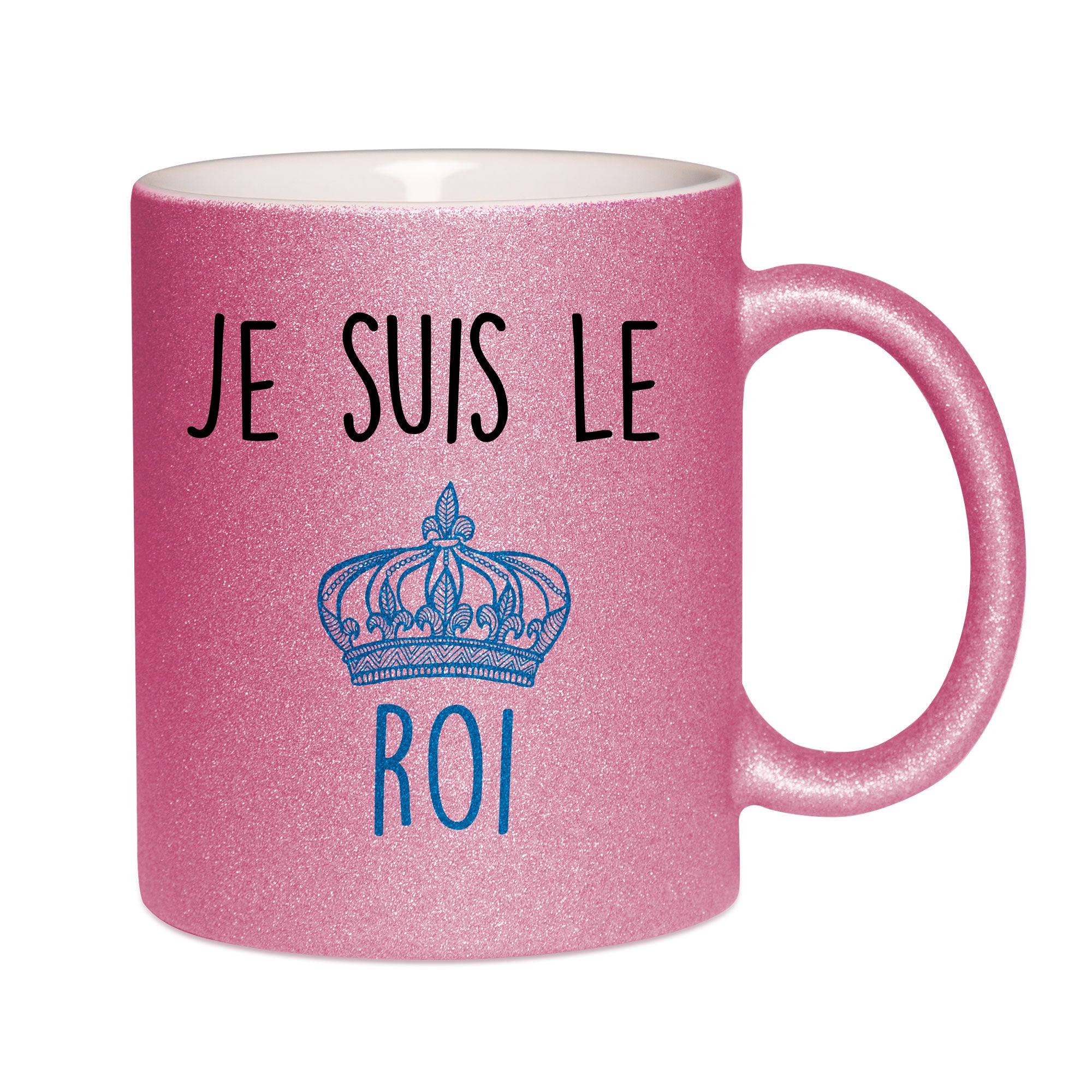 Mug paillettes rose personnalisé Je suis le roi