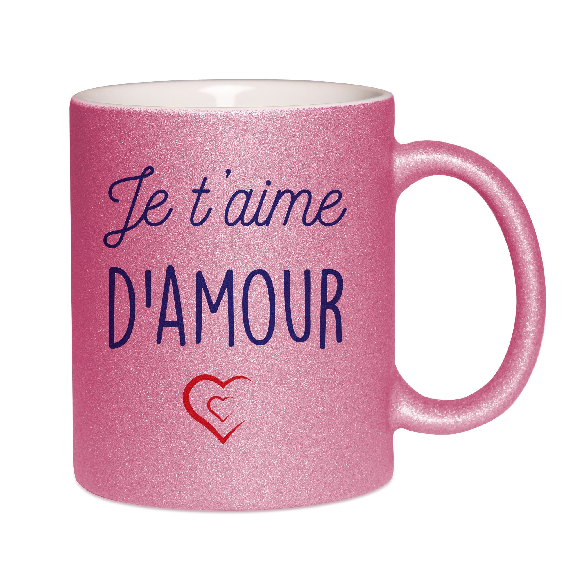Mug paillettes rose personnalisé Je t'aime d'amour
