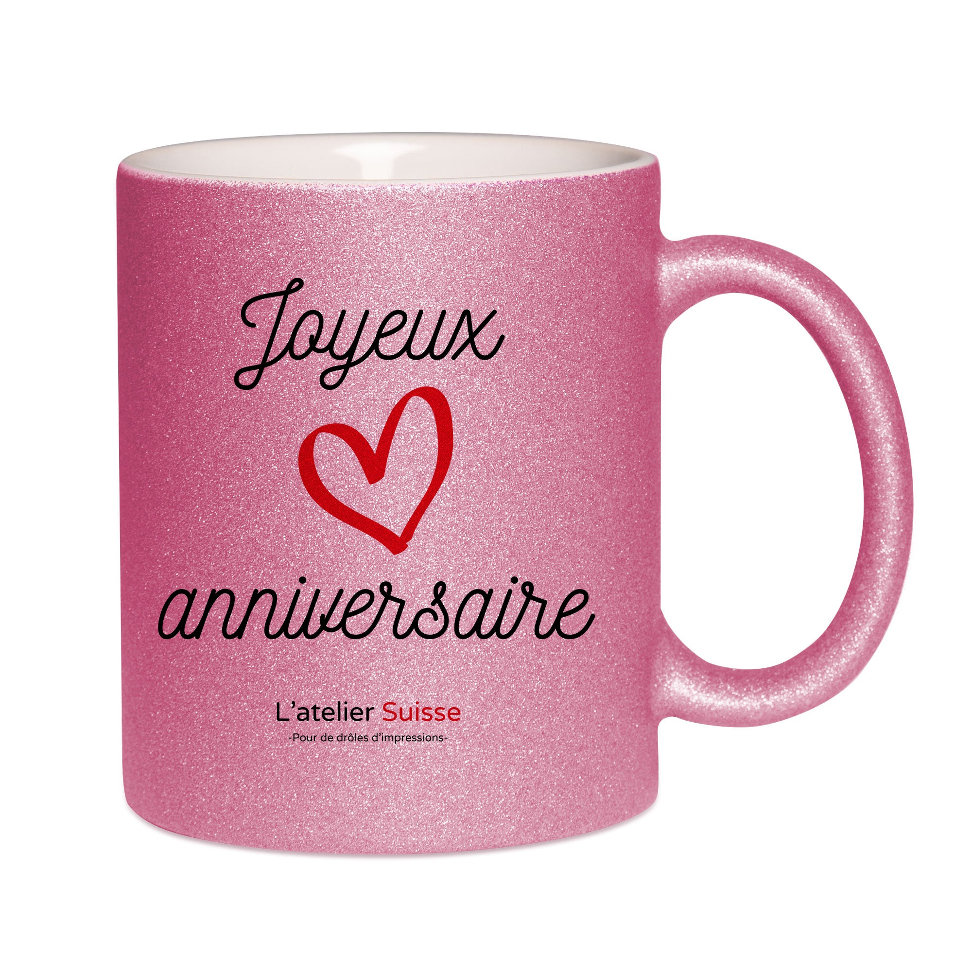 Mug paillettes rose personnalisé Joyeux anniversaire