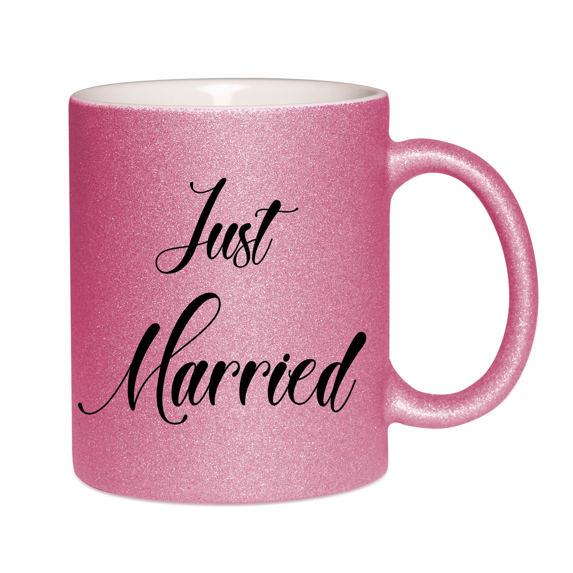 Mug paillettes rose personnalisé Just married