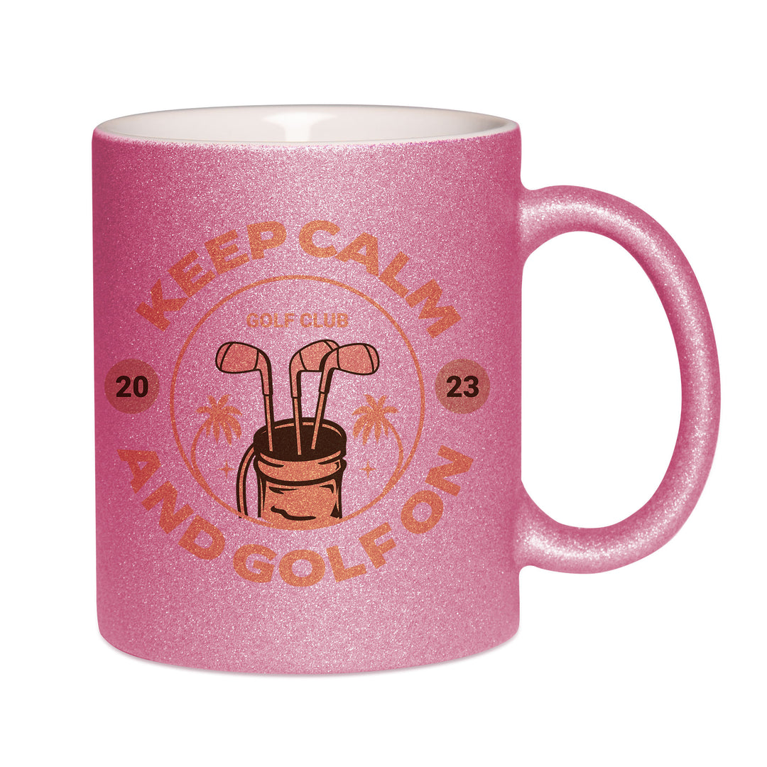 Mug paillettes rose personnalisé Keep calm and golf on